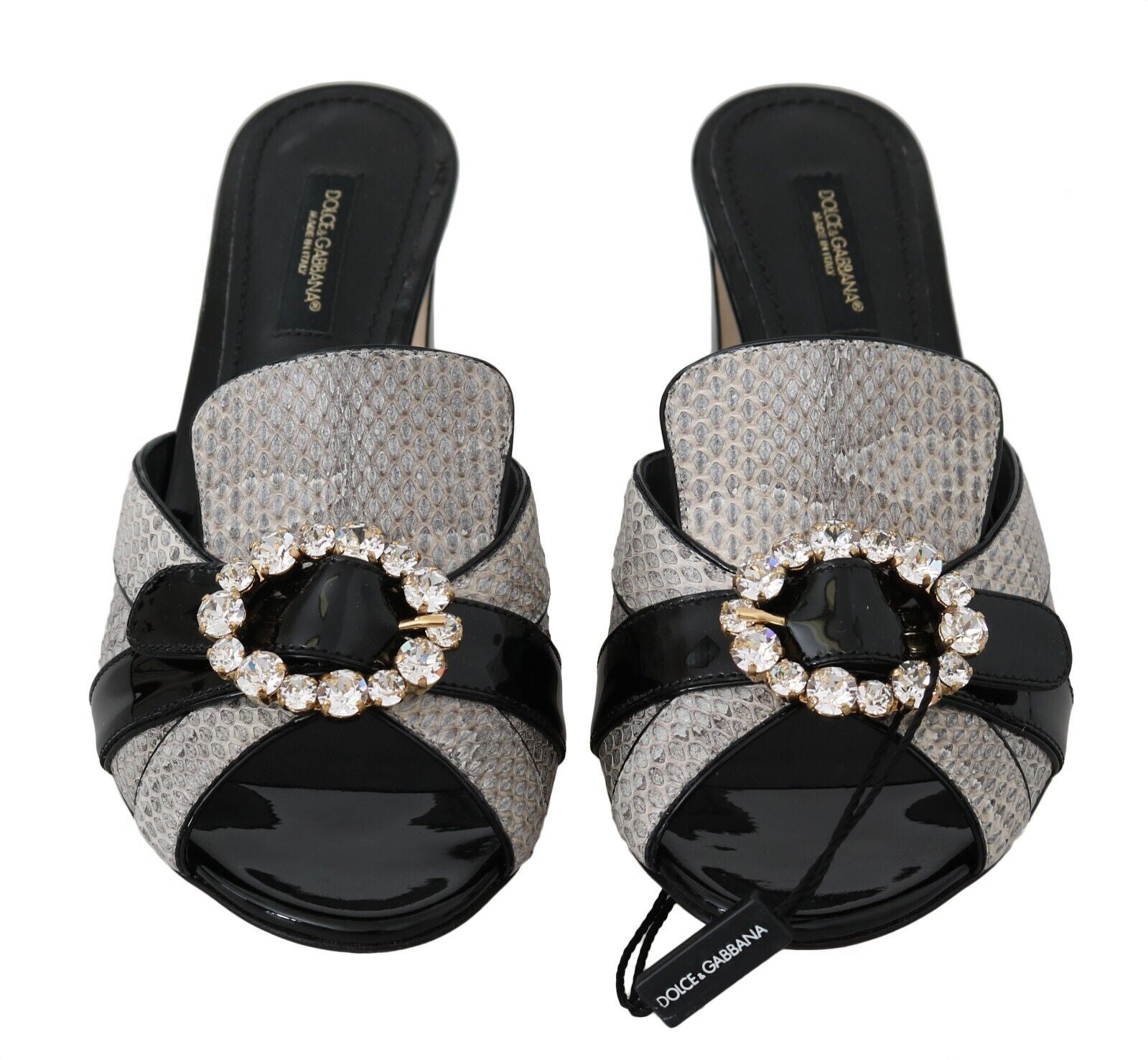 Dolce & Gabbana Black Gray Exotic Leather Crystals Sandals Shoes LUNESCAPE