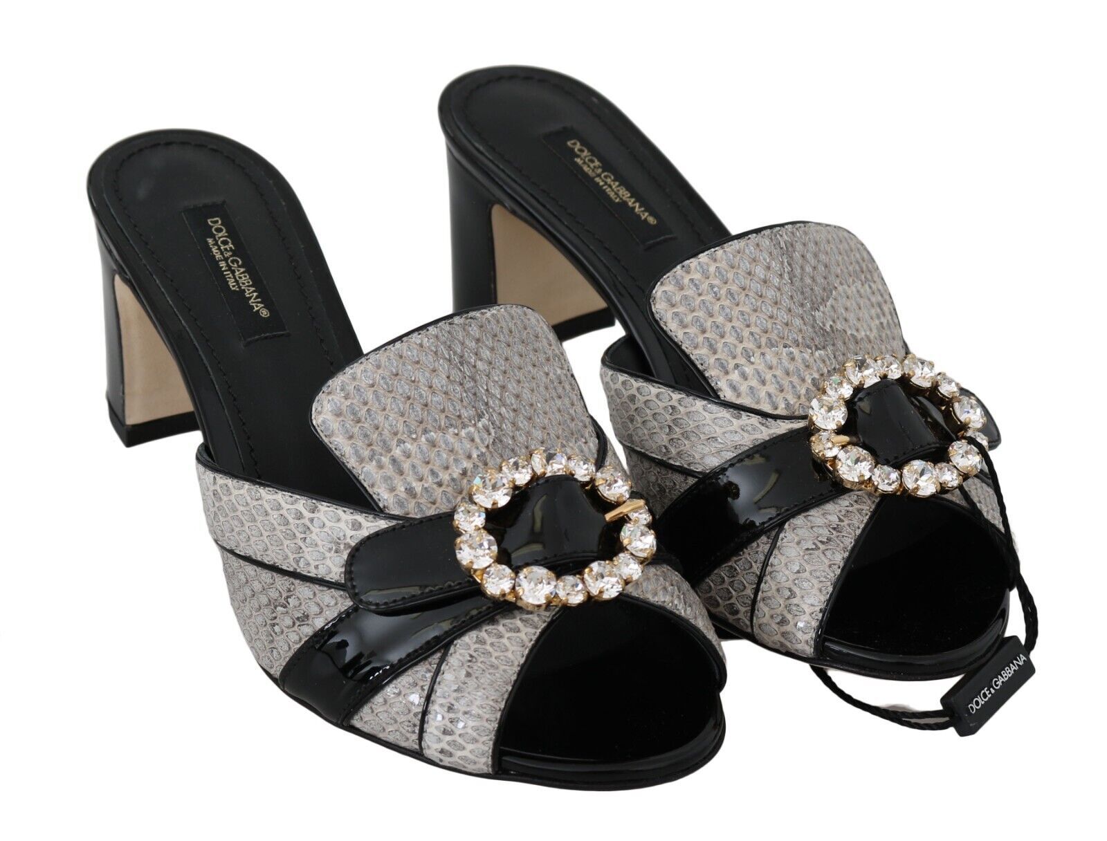 Dolce & Gabbana Black Gray Exotic Leather Crystals Sandals Shoes LUNESCAPE