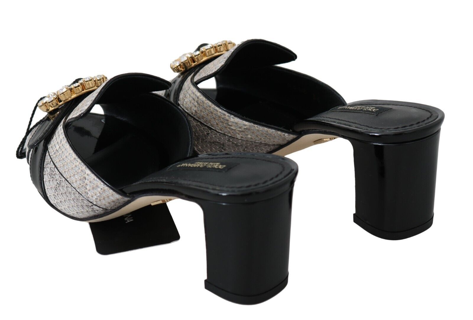 Dolce & Gabbana Black Gray Exotic Leather Crystals Sandals Shoes LUNESCAPE