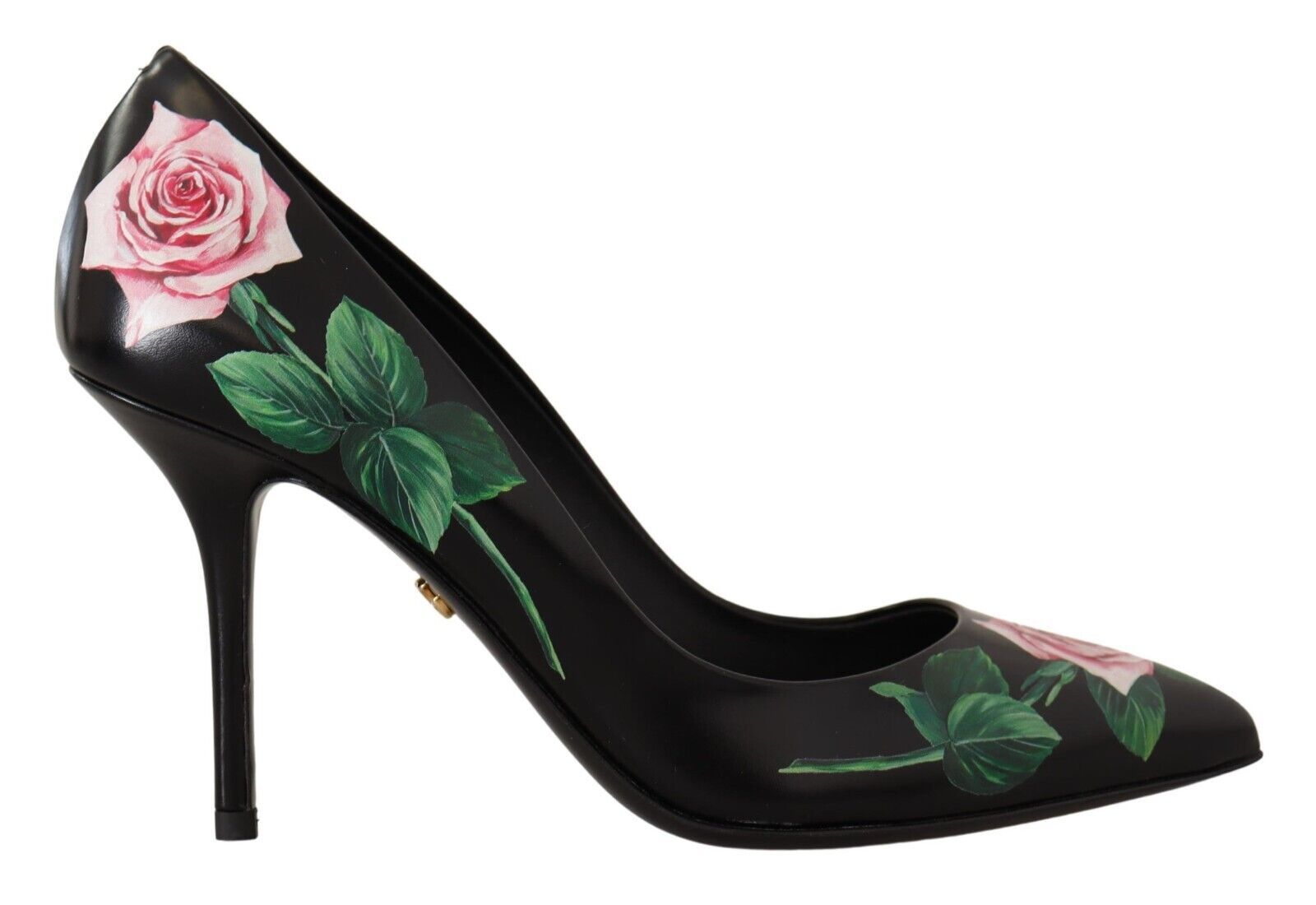 Dolce & Gabbana Black Leather Roses High Heels Pumps Shoes LUNESCAPE