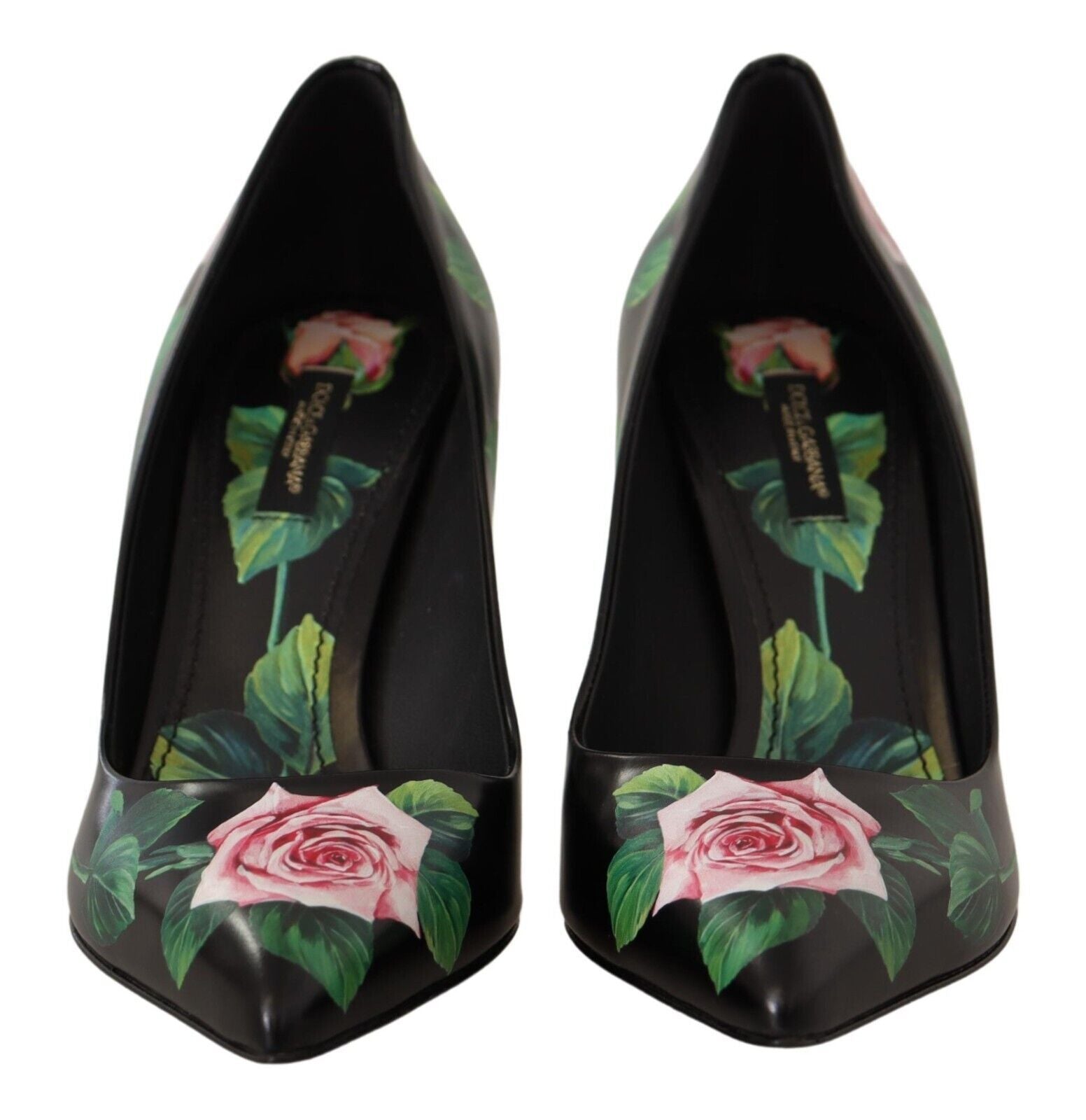 Dolce & Gabbana Black Leather Roses High Heels Pumps Shoes LUNESCAPE