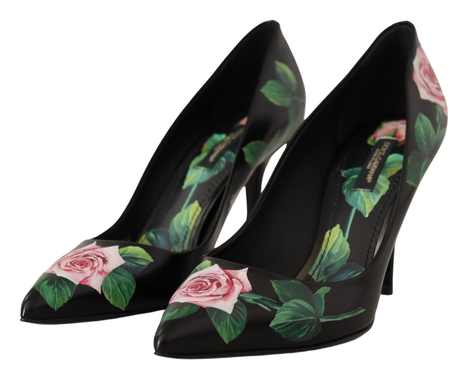 Dolce & Gabbana Black Leather Roses High Heels Pumps Shoes LUNESCAPE
