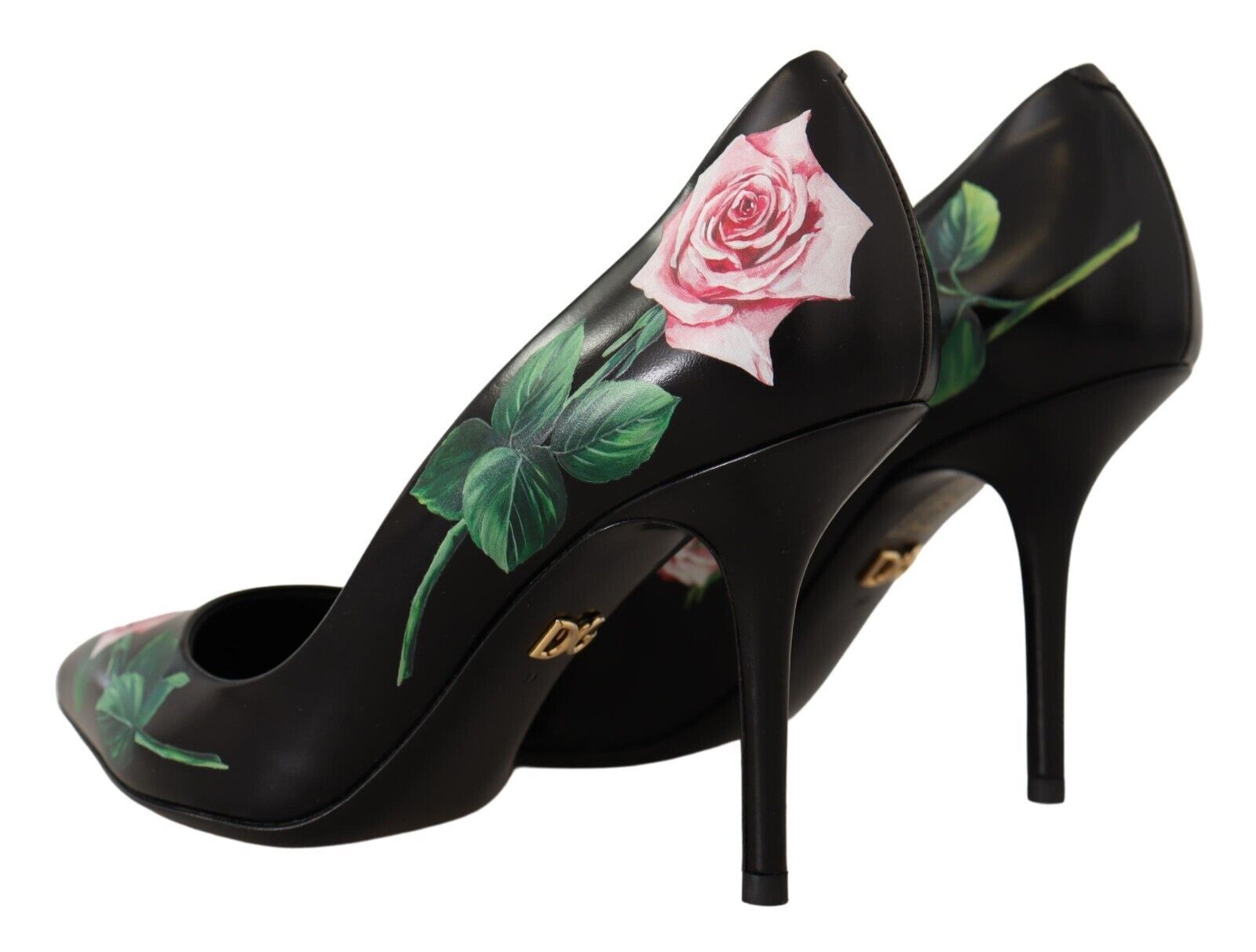 Dolce & Gabbana Black Leather Roses High Heels Pumps Shoes LUNESCAPE