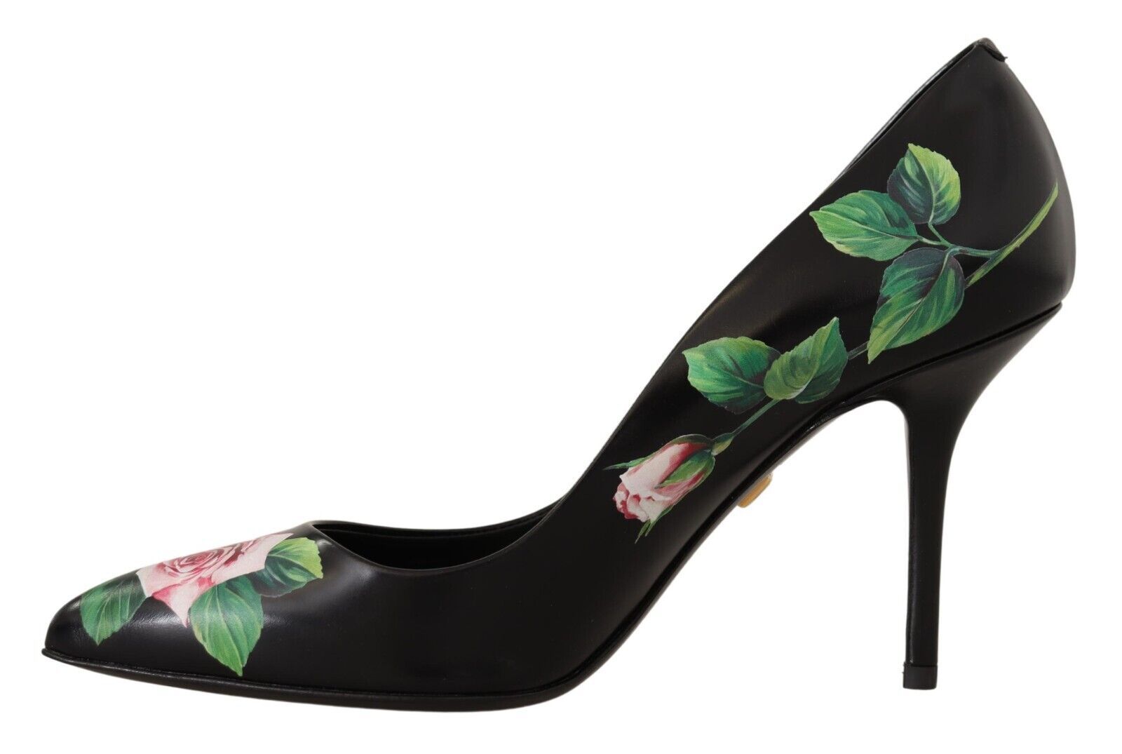 Dolce & Gabbana Black Leather Roses High Heels Pumps Shoes LUNESCAPE