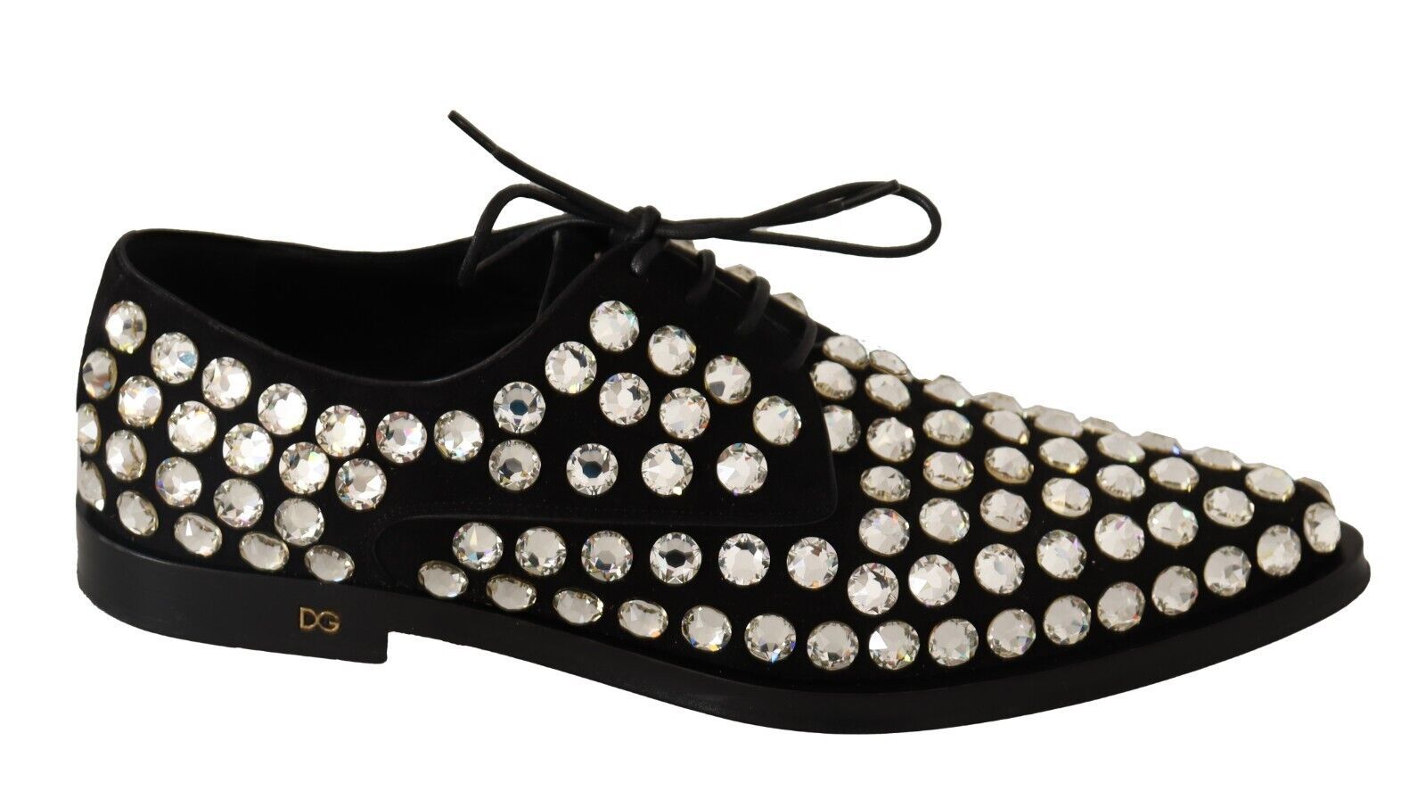 Dolce & Gabbana Black Leather Crystals Lace Up Formal Shoes LUNESCAPE