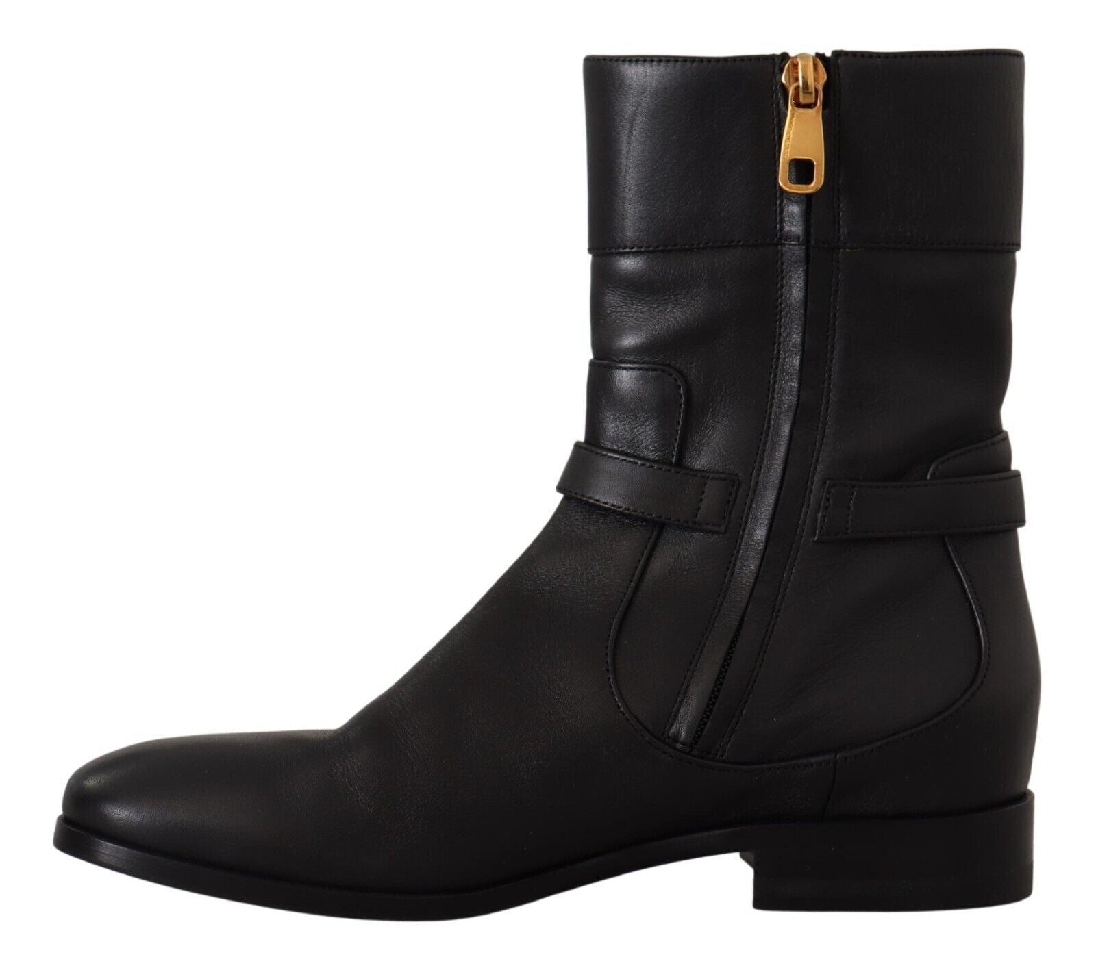 Dolce & Gabbana Black Leather Flats Logo Short Boots Shoes LUNESCAPE
