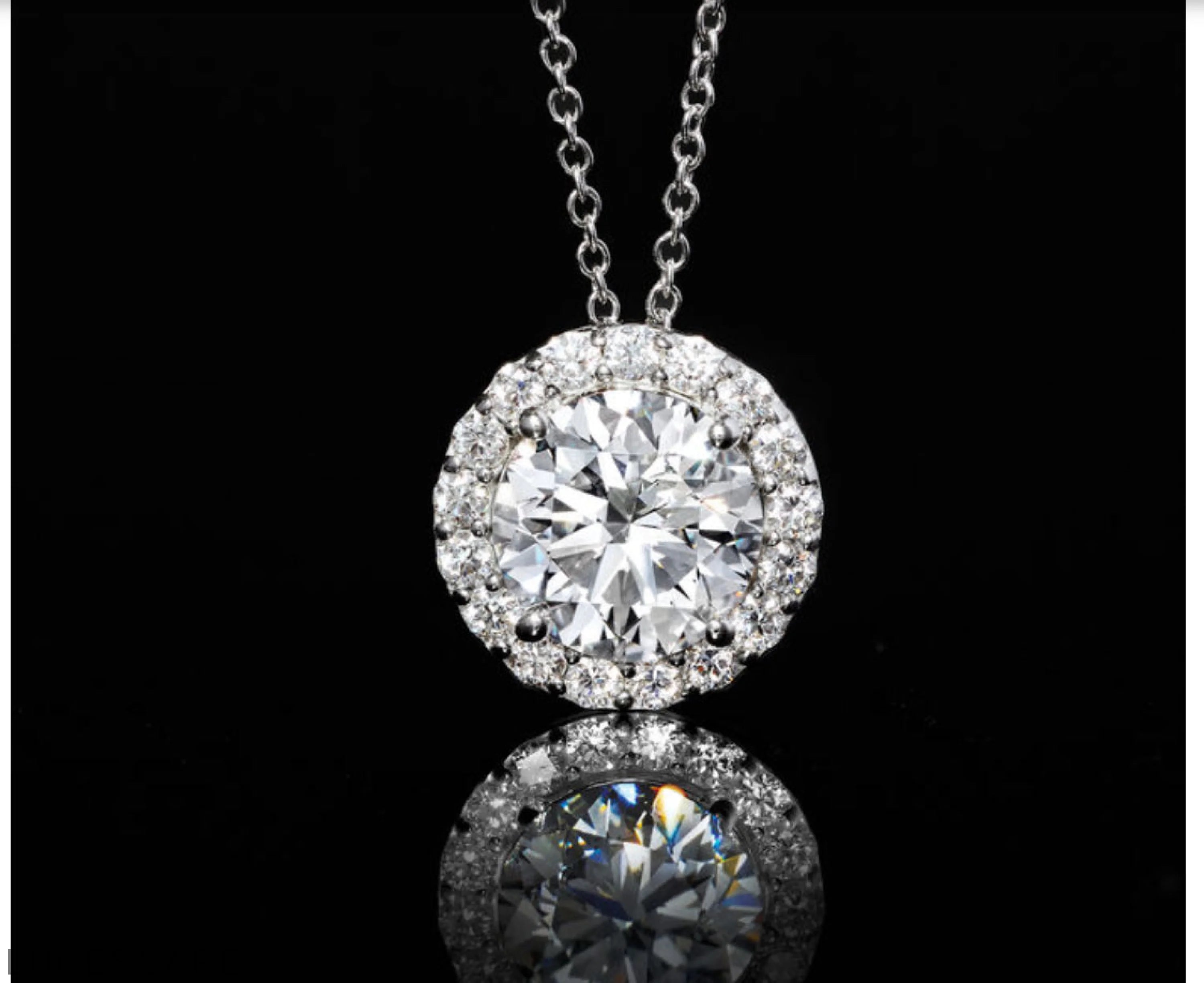 2.00 ct.Lab-Grown Diamond Halo Pendant Necklace in 14kt White Gold. 18" G/Vs LUNESCAPE