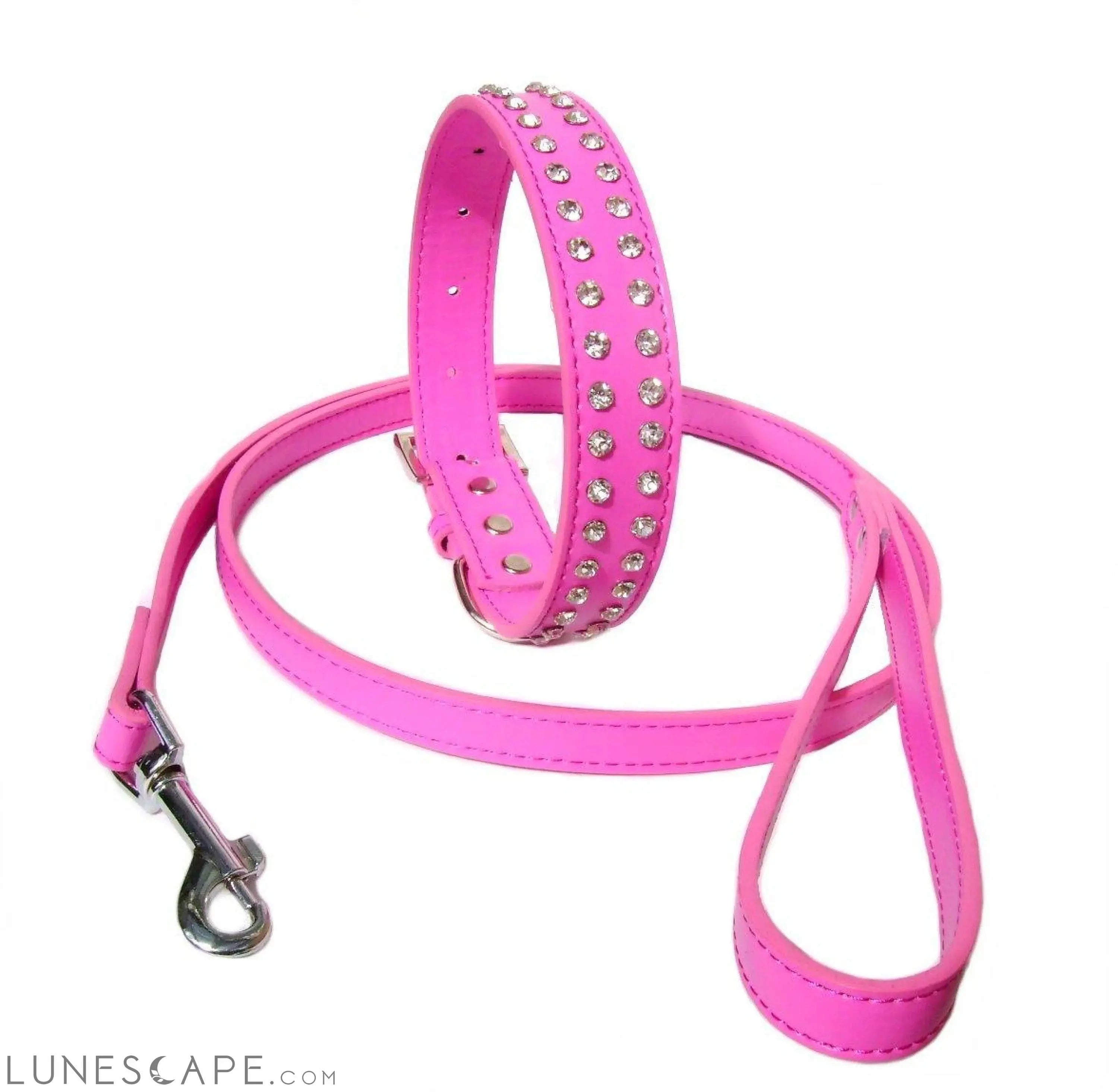2-Row Crystal Collar and Leash Set - Hot Pink LUNESCAPE