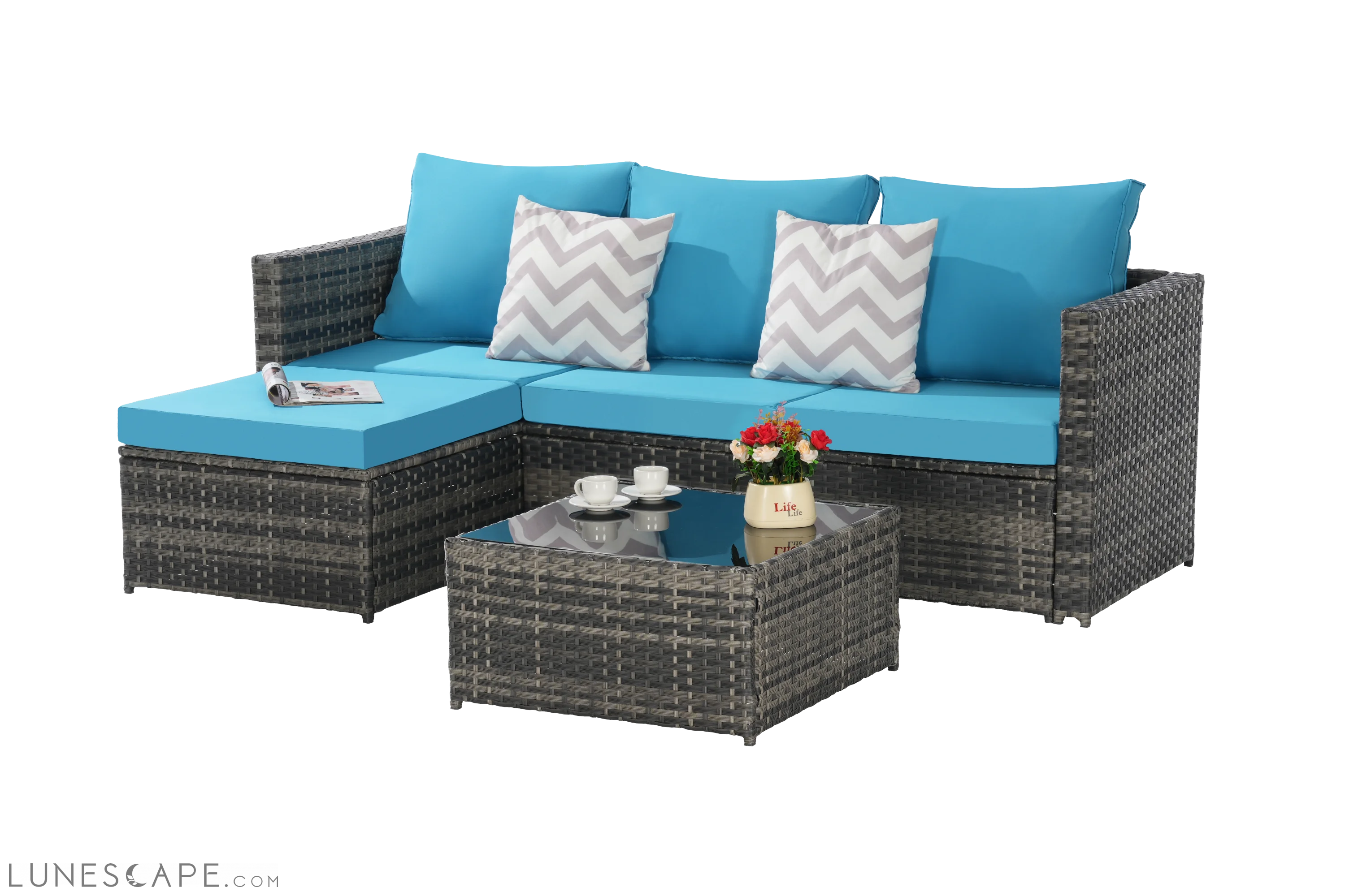 2 Pieces Patio Furniture Set,Outdoor Woven Sectional L- Shaped Patio LUNESCAPE