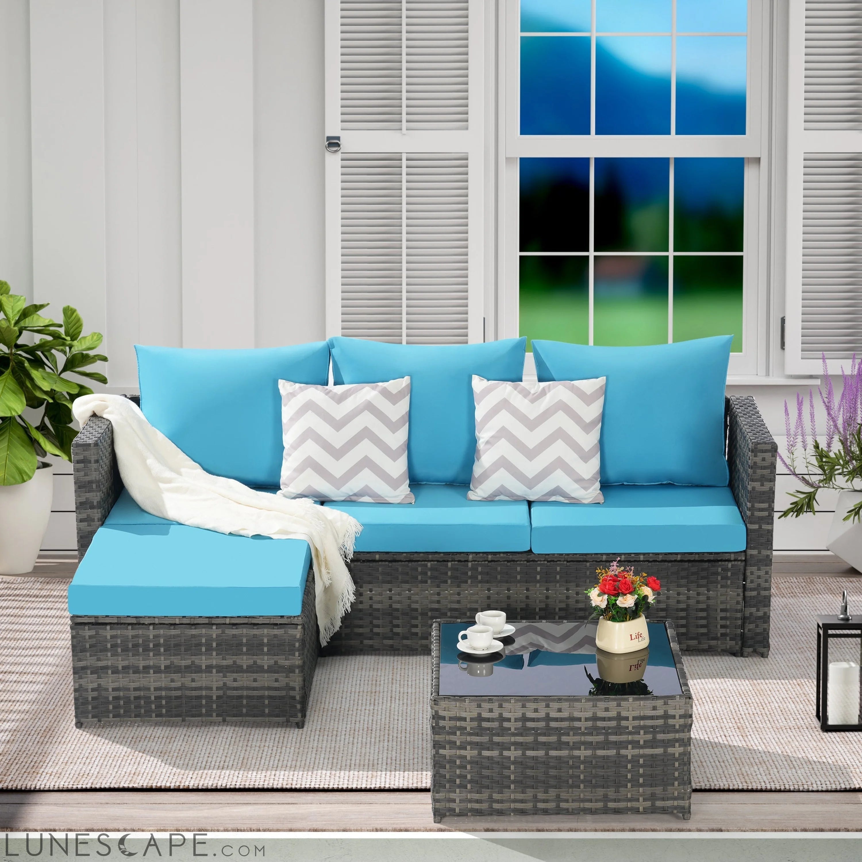 2 Pieces Patio Furniture Set,Outdoor Woven Sectional L- Shaped Patio LUNESCAPE