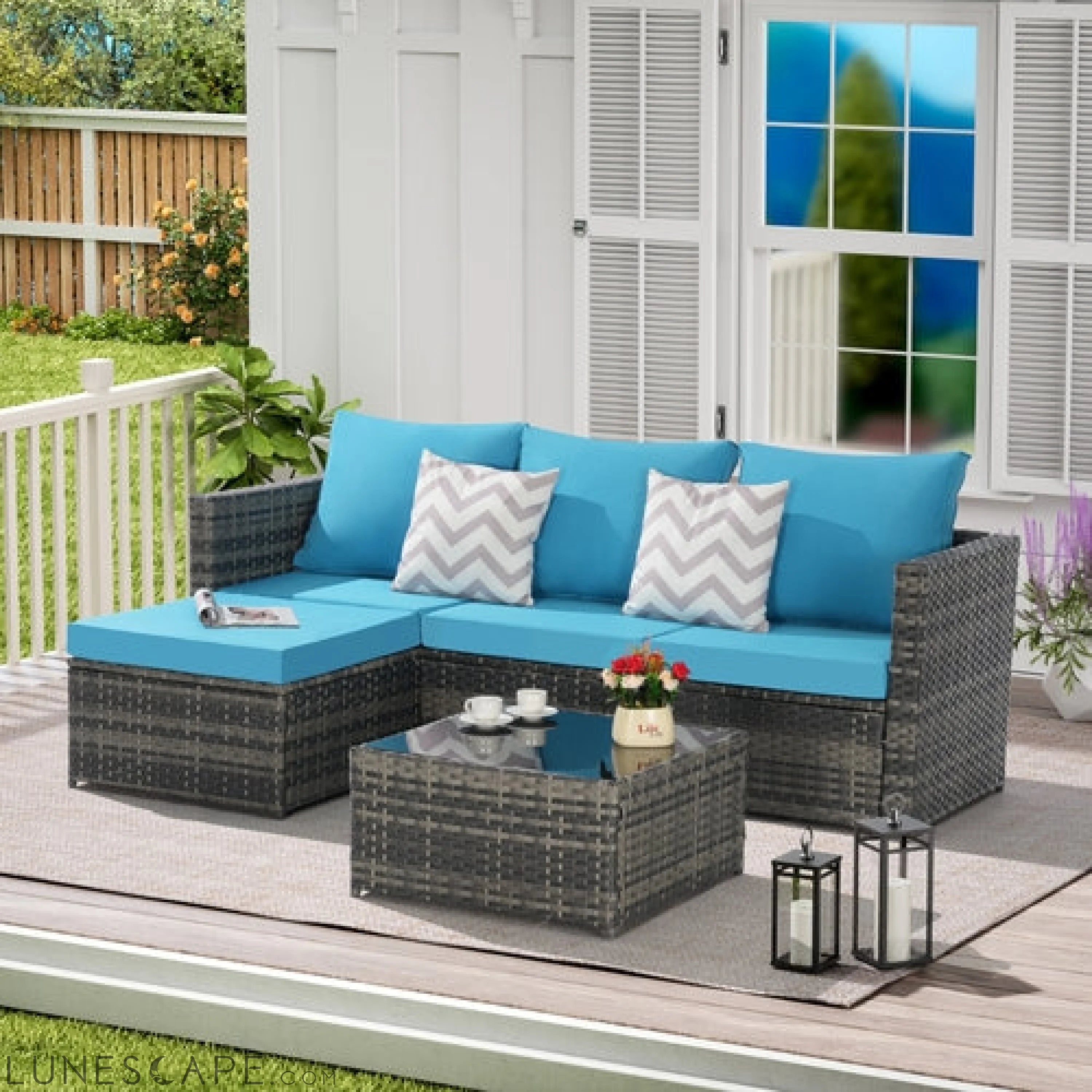 2 Pieces Patio Furniture Set,Outdoor Woven Sectional L- Shaped Patio LUNESCAPE
