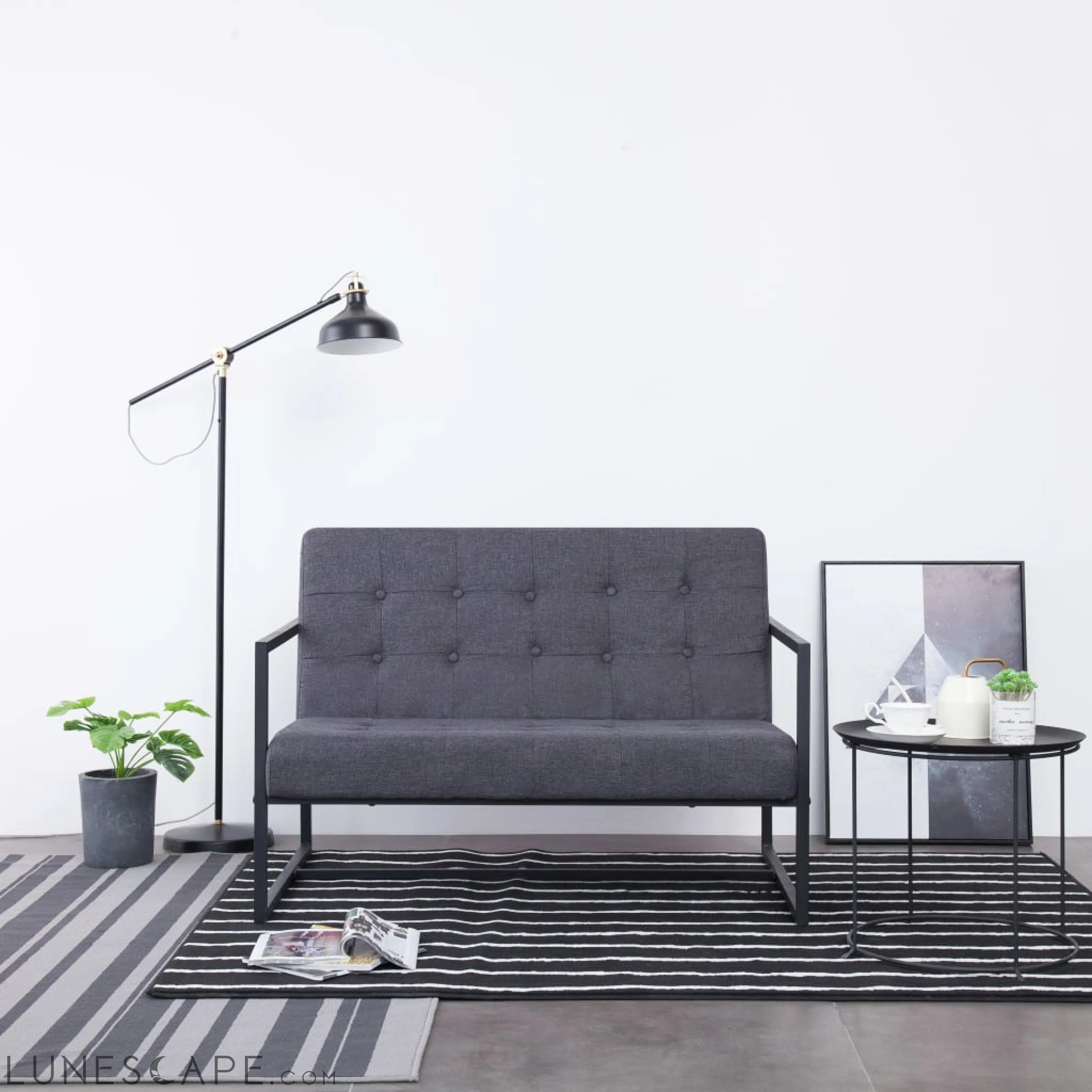 2-Seater Sofa with Armrests Light Gray Steel and Fabric LUNESCAPE