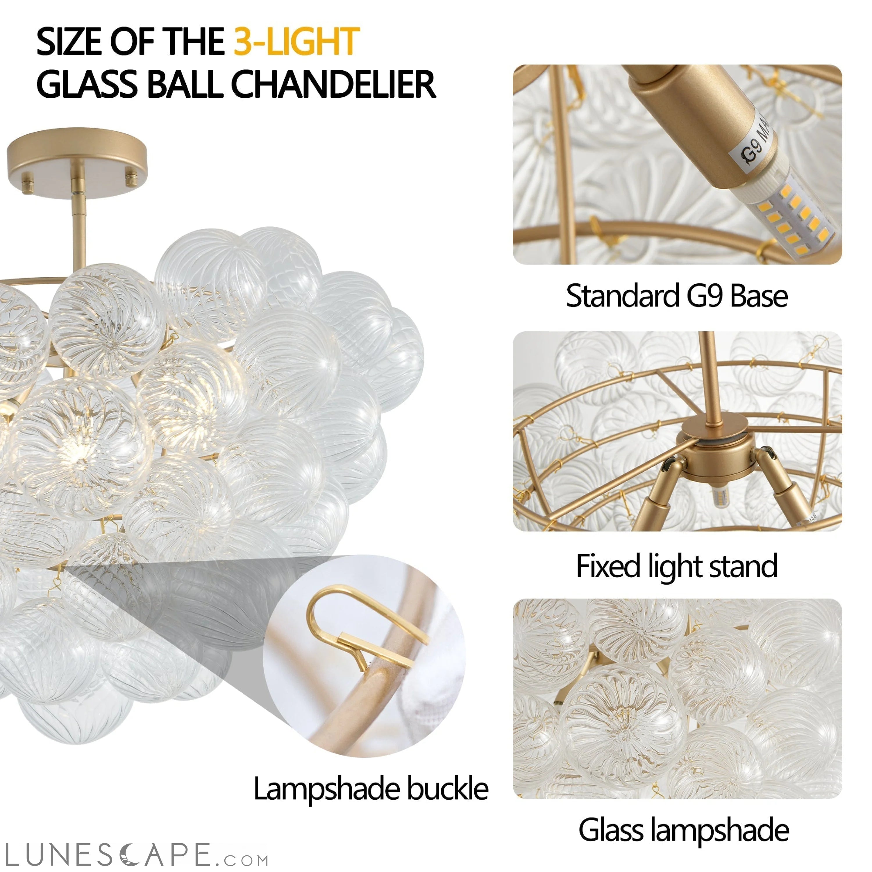 20-Inch Gold Ceiling Pendant Light with Threaded Clear Glass Globe LUNESCAPE
