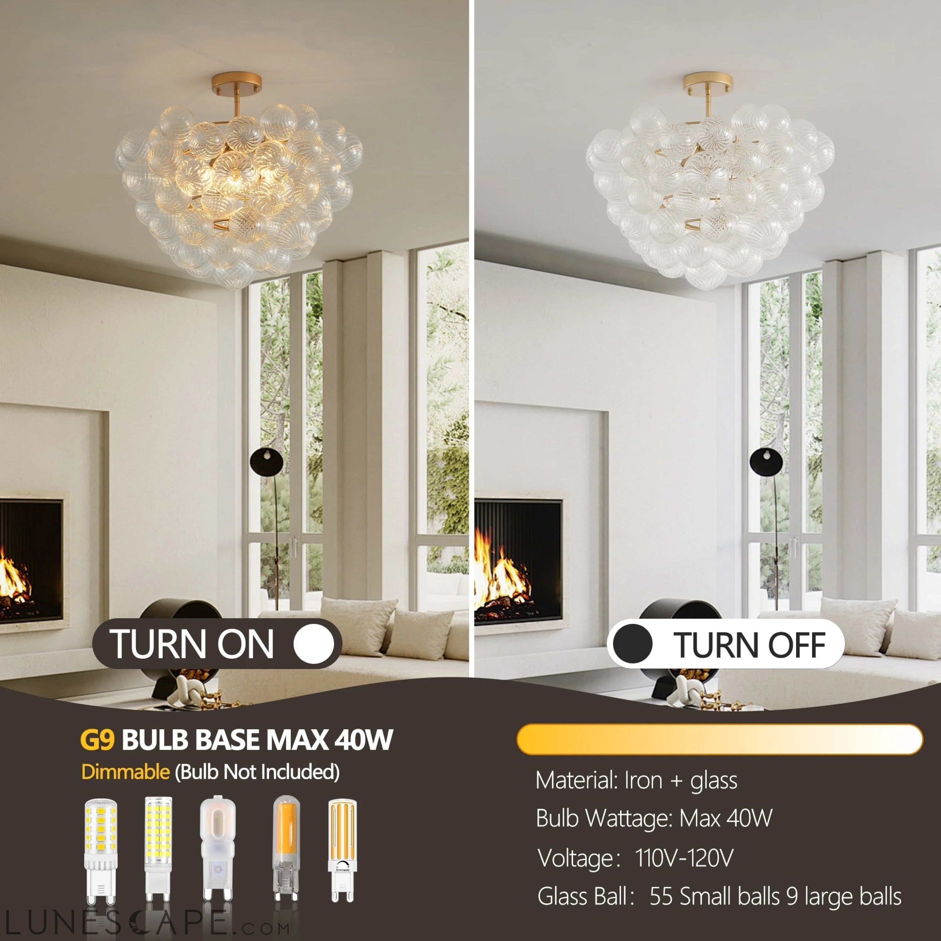 20-Inch Gold Ceiling Pendant Light with Threaded Clear Glass Globe LUNESCAPE