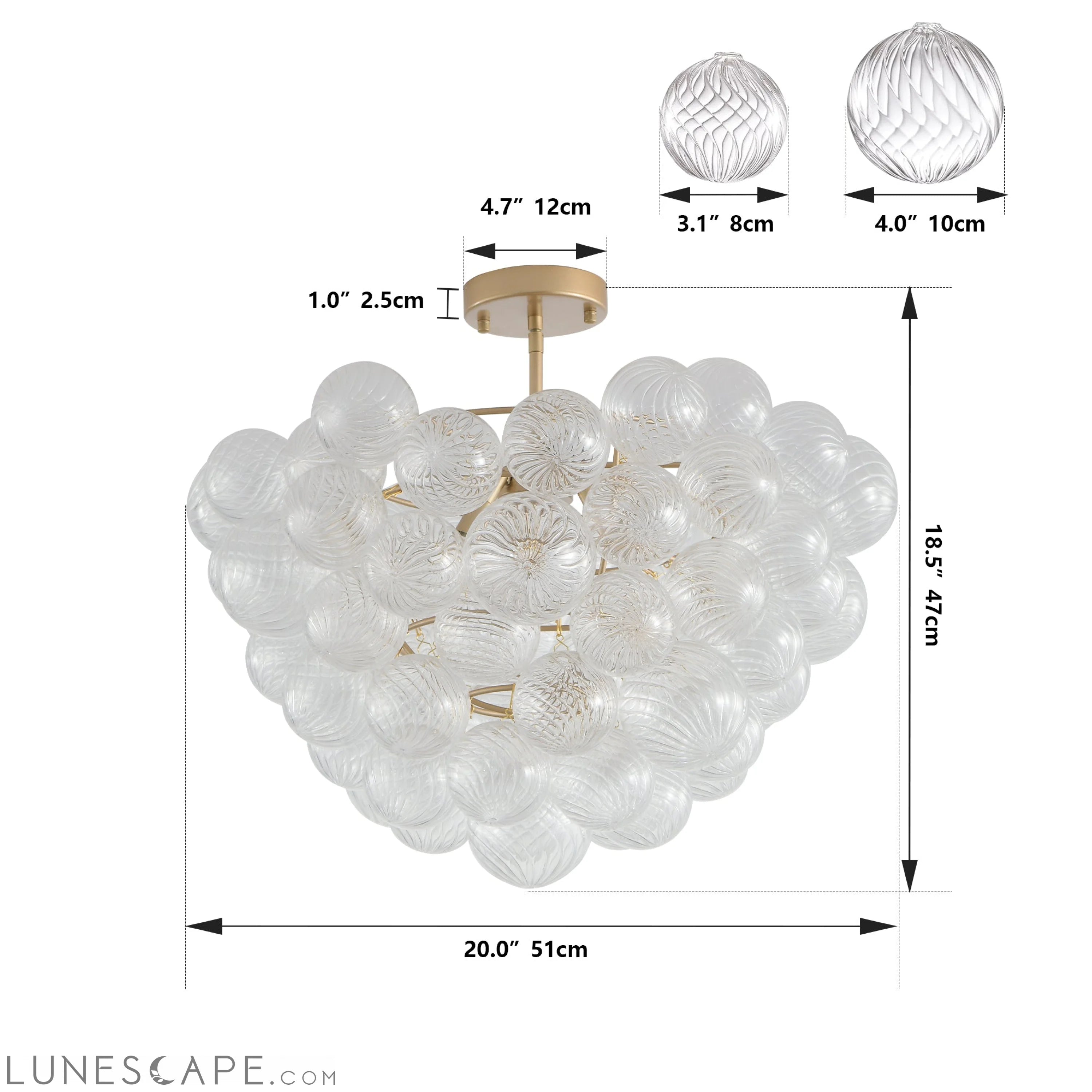 20-Inch Gold Ceiling Pendant Light with Threaded Clear Glass Globe LUNESCAPE