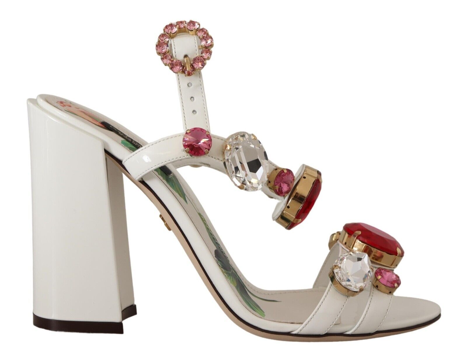 Dolce & Gabbana White Leather Crystal Keira Heels Sandals Shoes LUNESCAPE