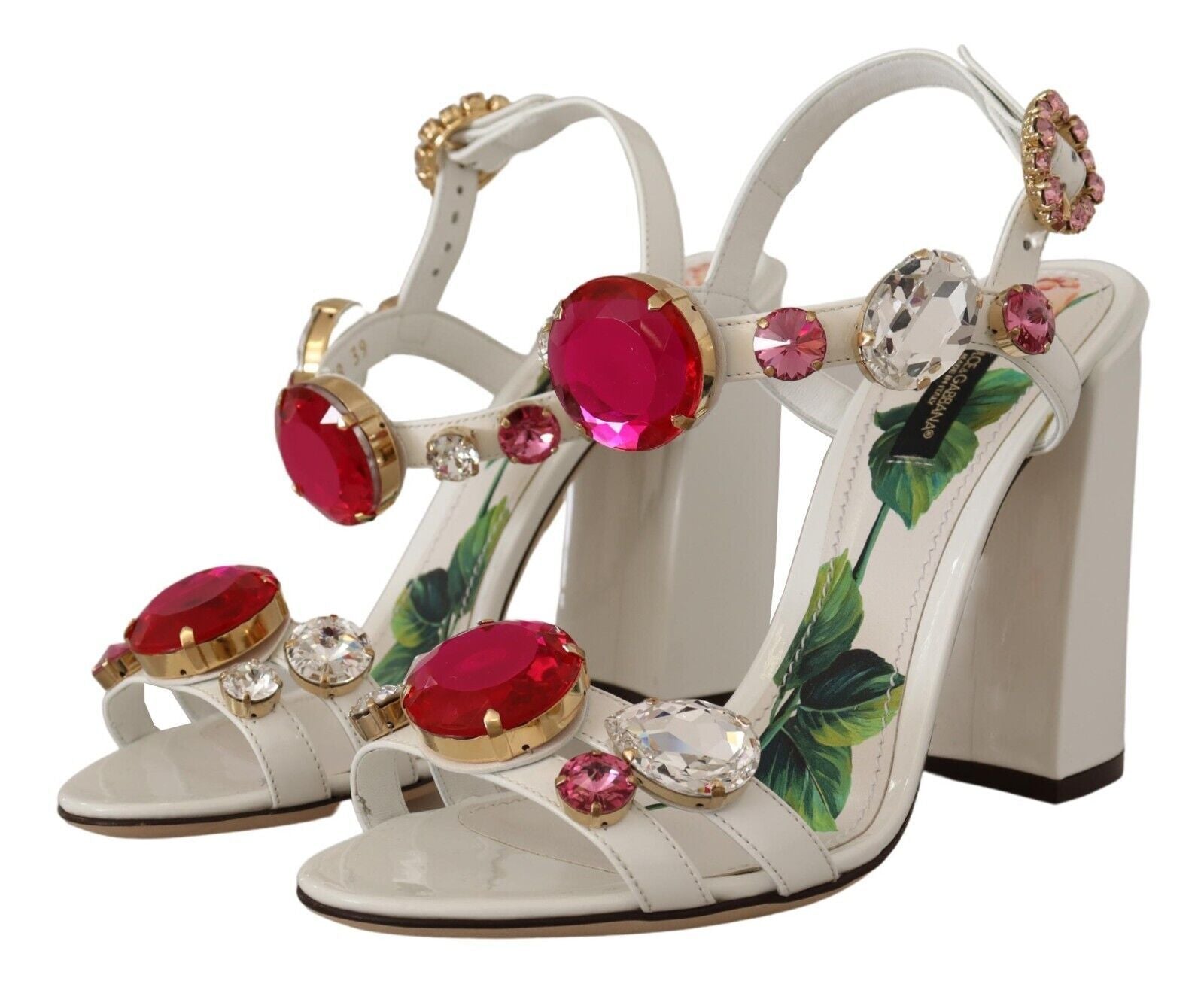 Dolce & Gabbana White Leather Crystal Keira Heels Sandals Shoes LUNESCAPE