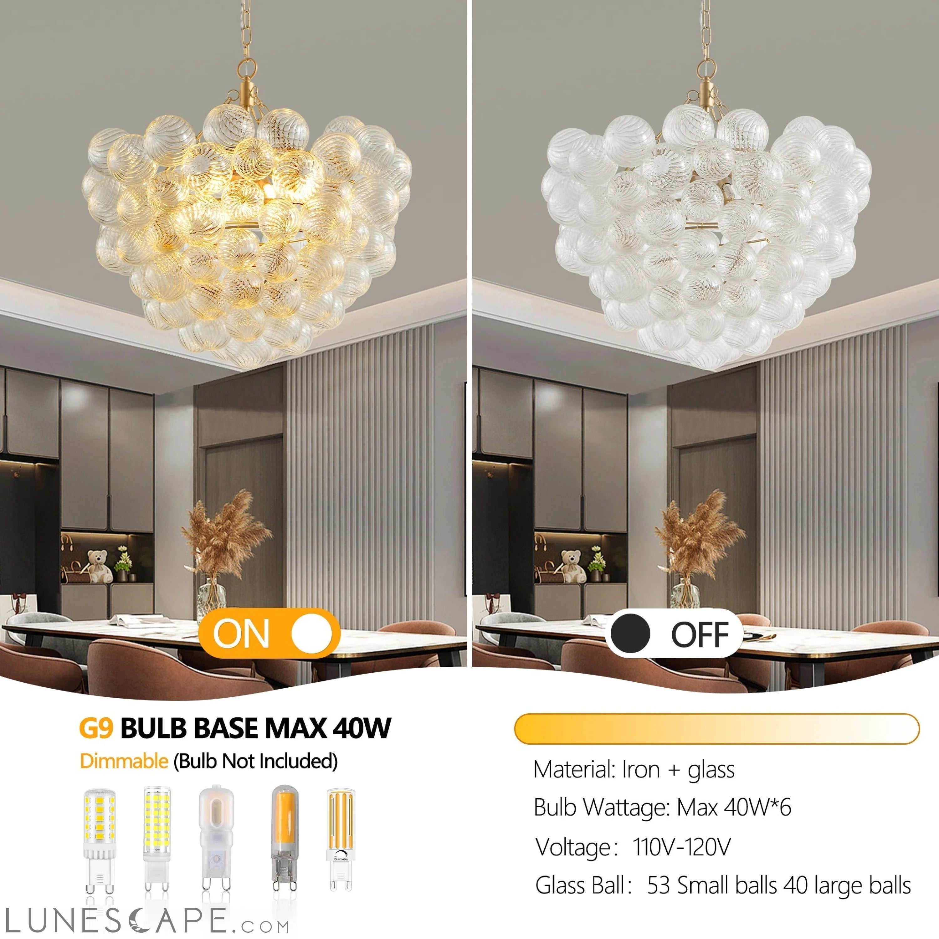 23.6-Inch Gold Pendant Light Chandelier with Threaded Clear Glass LUNESCAPE