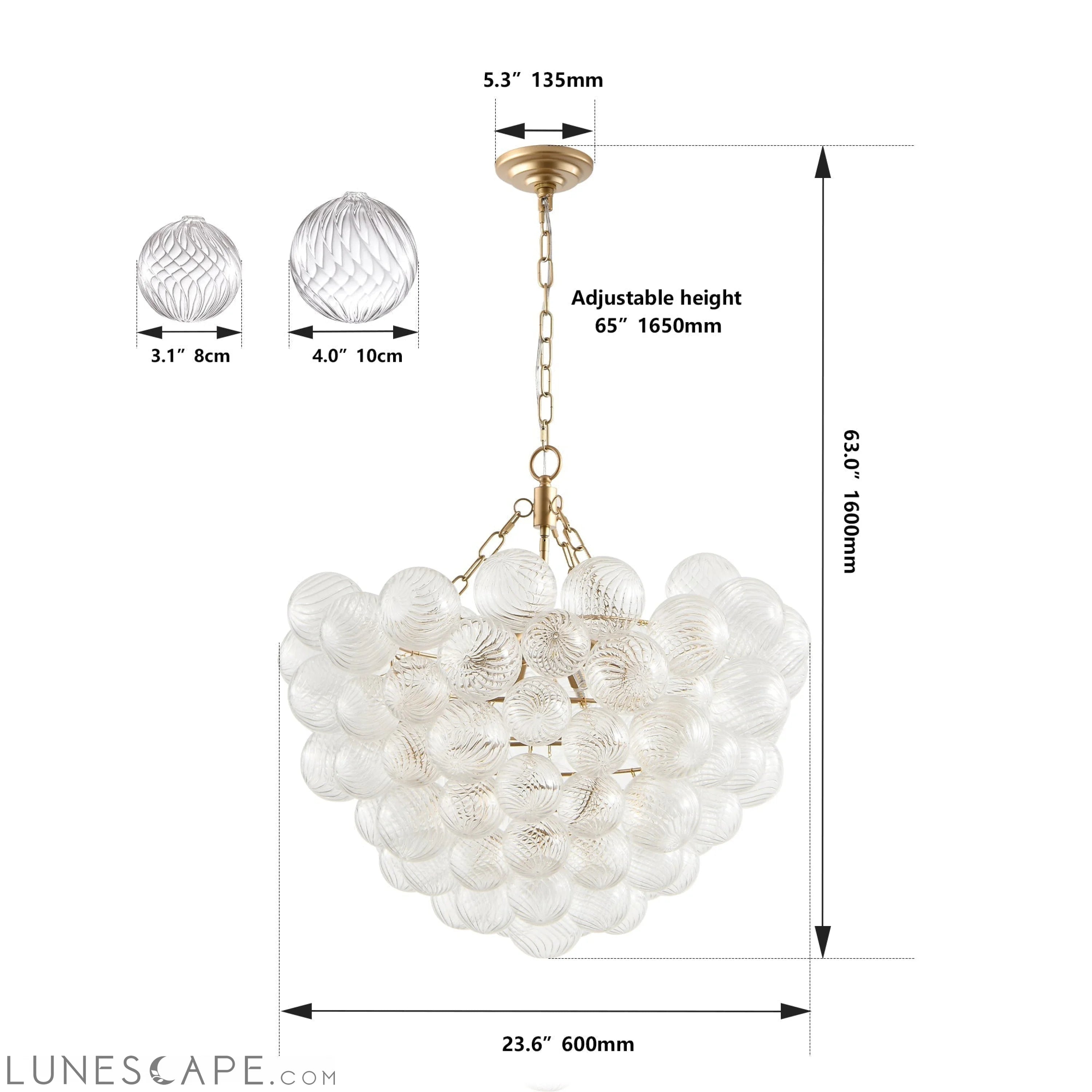 23.6-Inch Gold Pendant Light Chandelier with Threaded Clear Glass LUNESCAPE