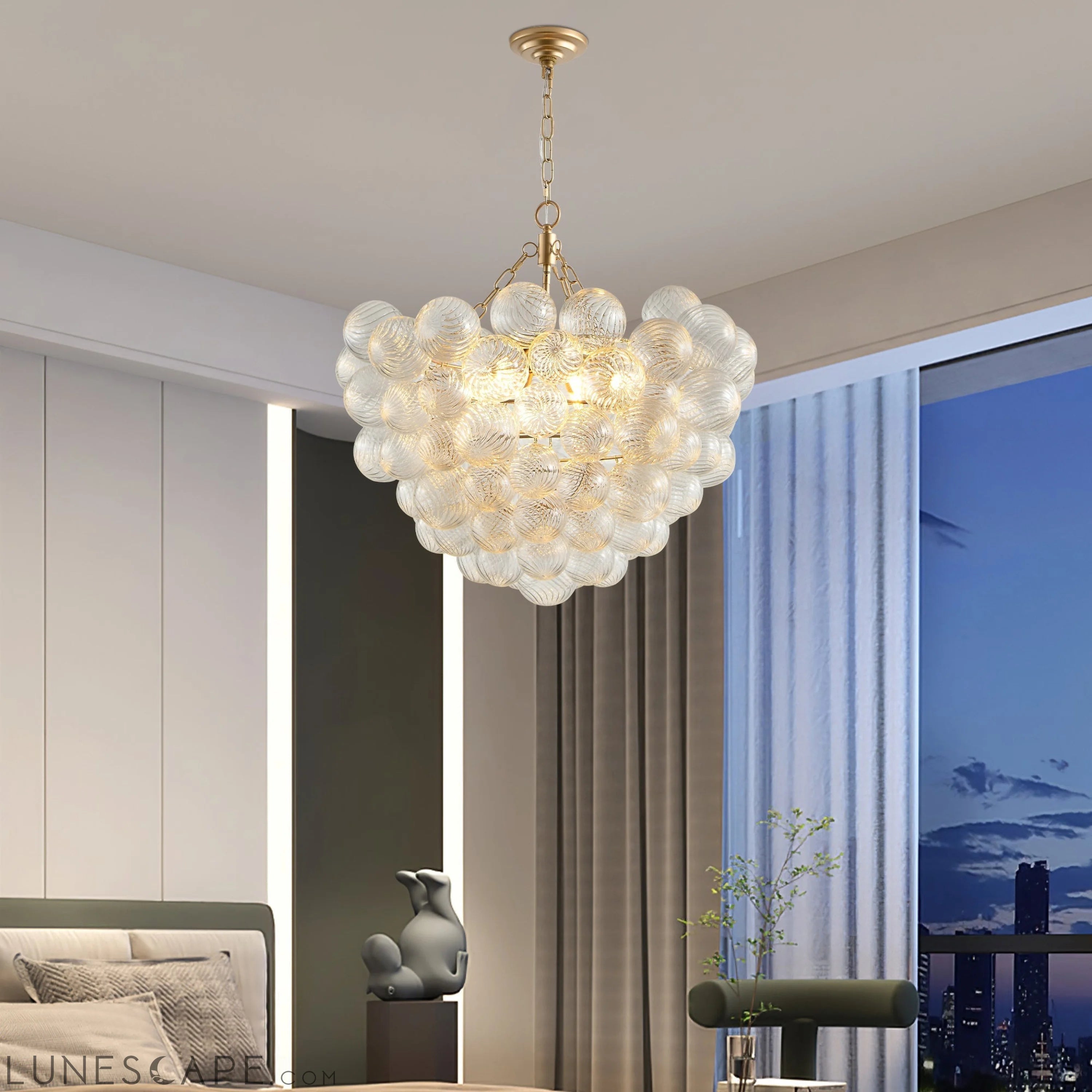 23.6-Inch Gold Pendant Light Chandelier with Threaded Clear Glass LUNESCAPE