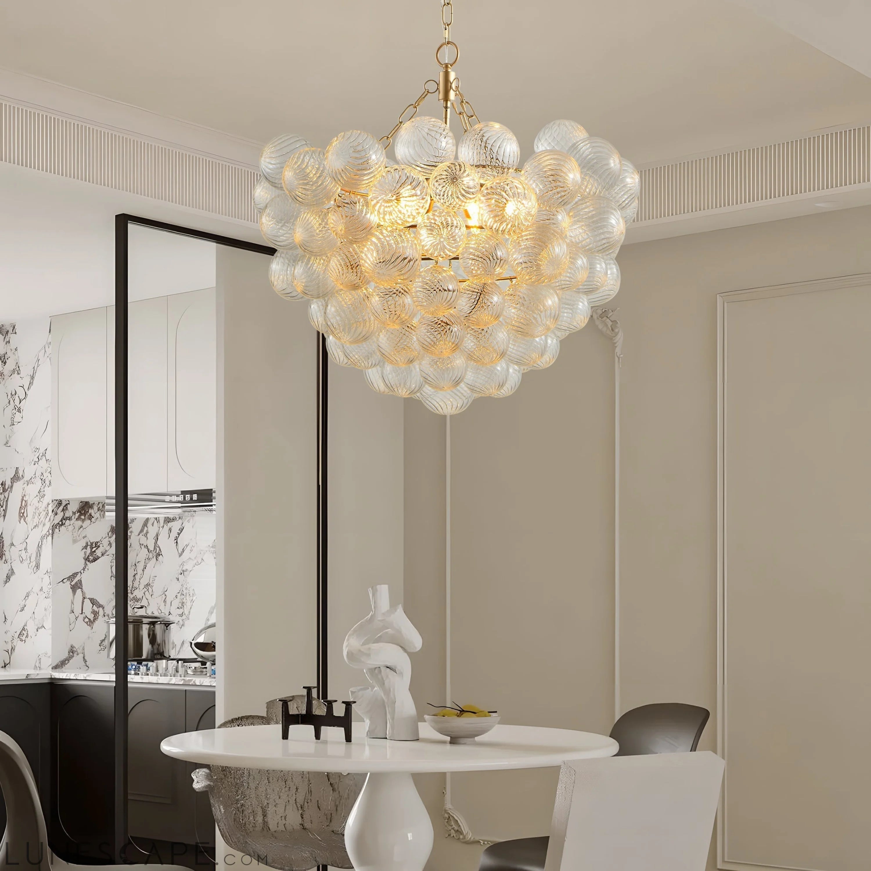 23.6-Inch Gold Pendant Light Chandelier with Threaded Clear Glass LUNESCAPE