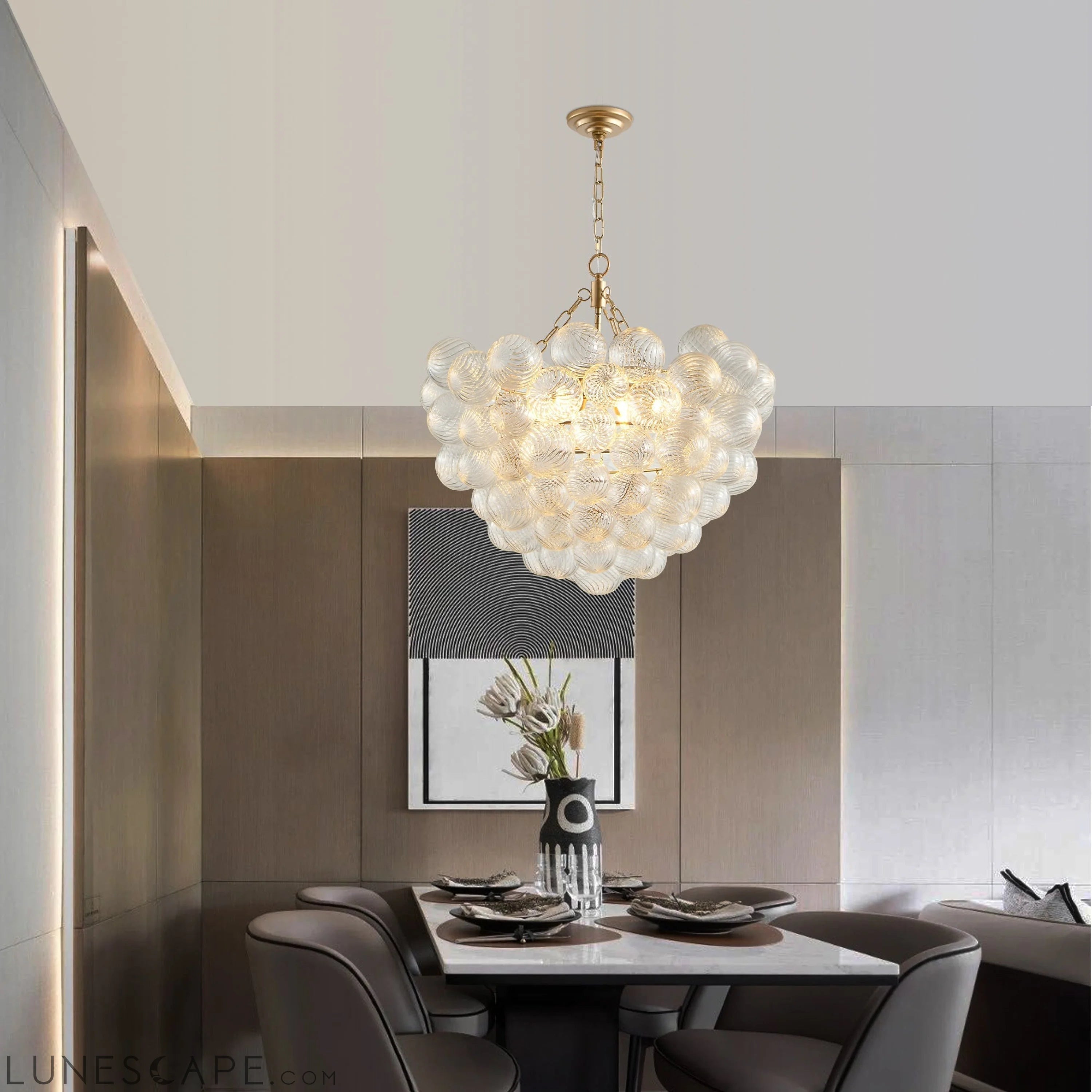 23.6-Inch Gold Pendant Light Chandelier with Threaded Clear Glass LUNESCAPE