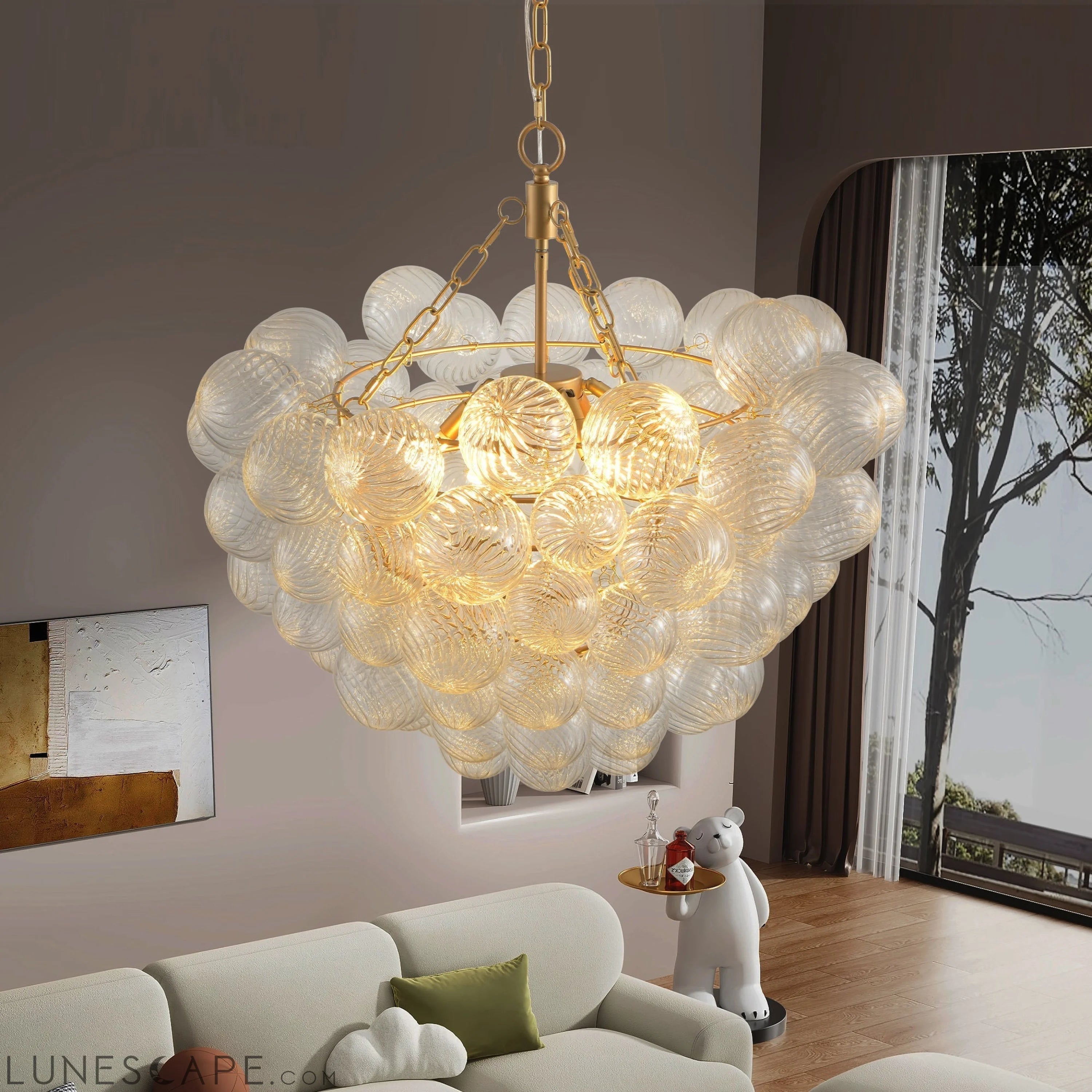 23.6-Inch Gold Pendant Light Chandelier with Threaded Clear Glass LUNESCAPE