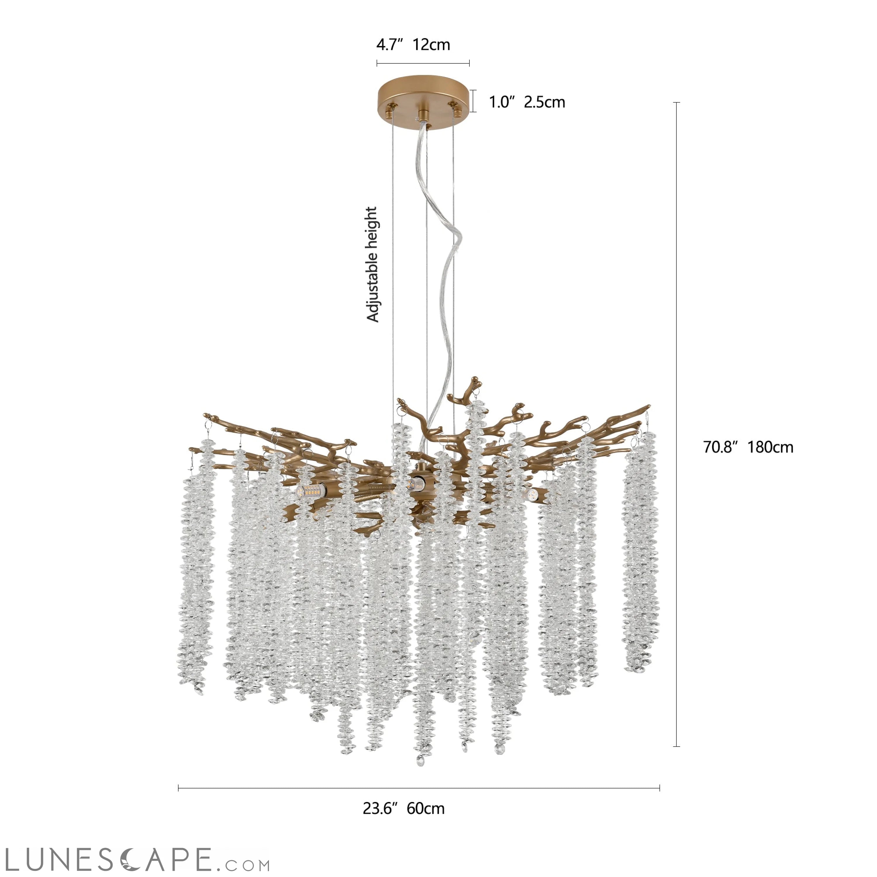 23.6-inch Modern Golden Pendant Light with Cascading Crystal Strands, LUNESCAPE