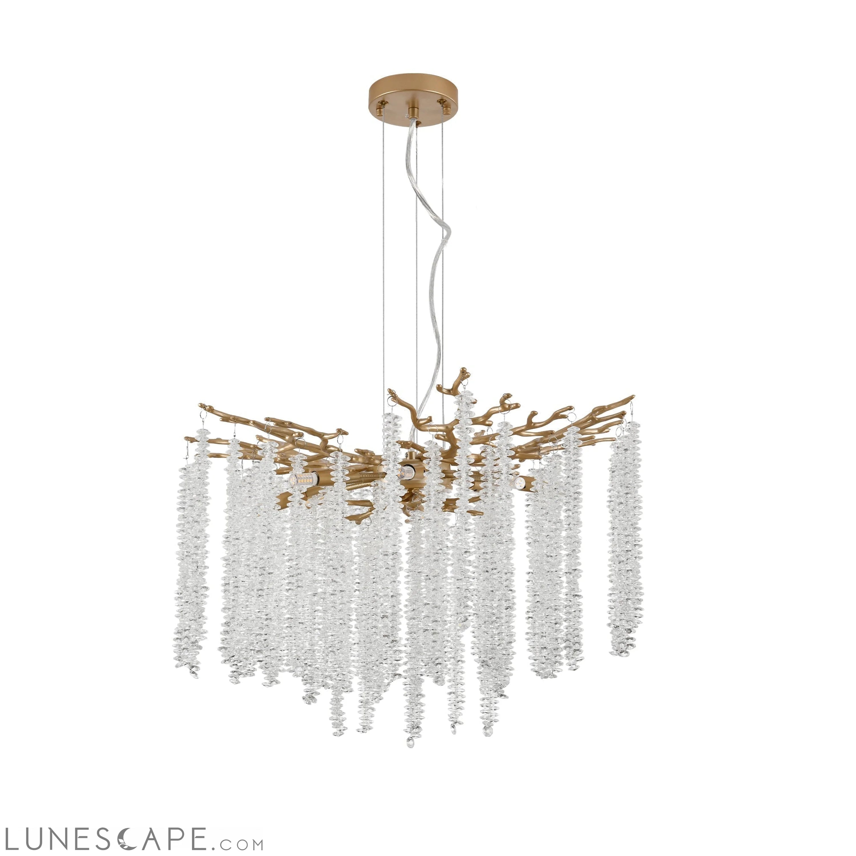 23.6-inch Modern Golden Pendant Light with Cascading Crystal Strands, LUNESCAPE