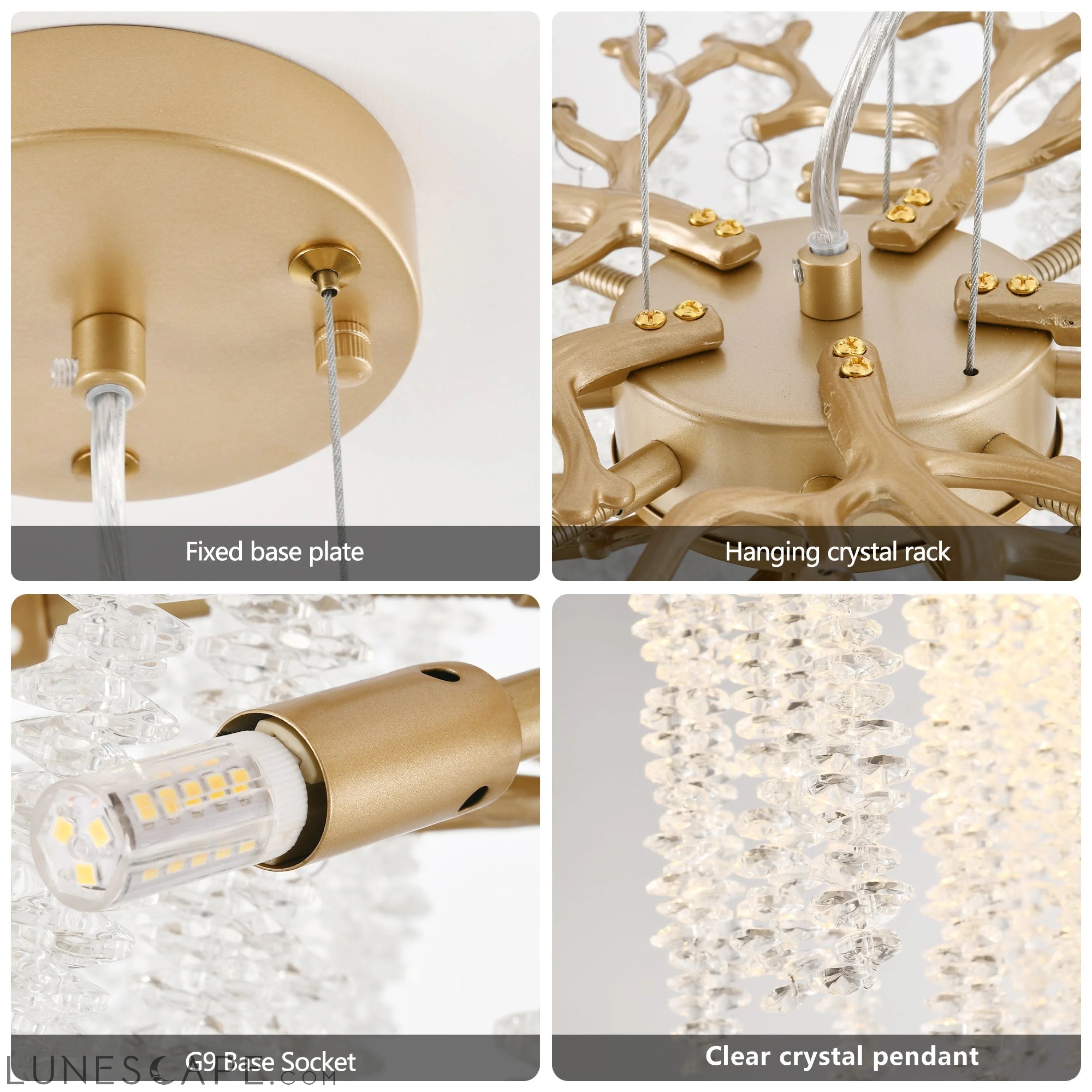 23.6-inch Modern Golden Pendant Light with Cascading Crystal Strands, LUNESCAPE