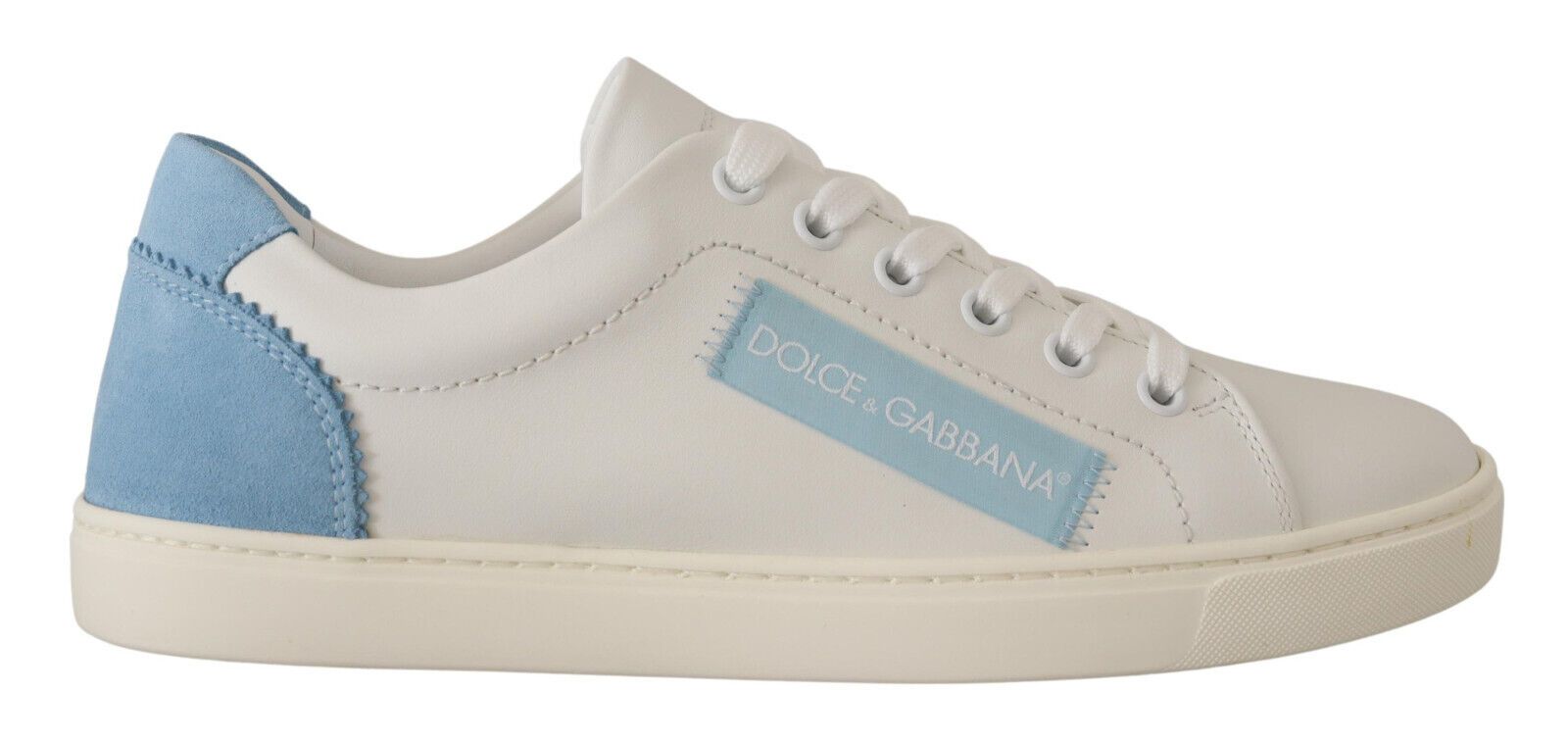 Dolce & Gabbana White Blue Leather Low Top Sneakers Shoes LUNESCAPE