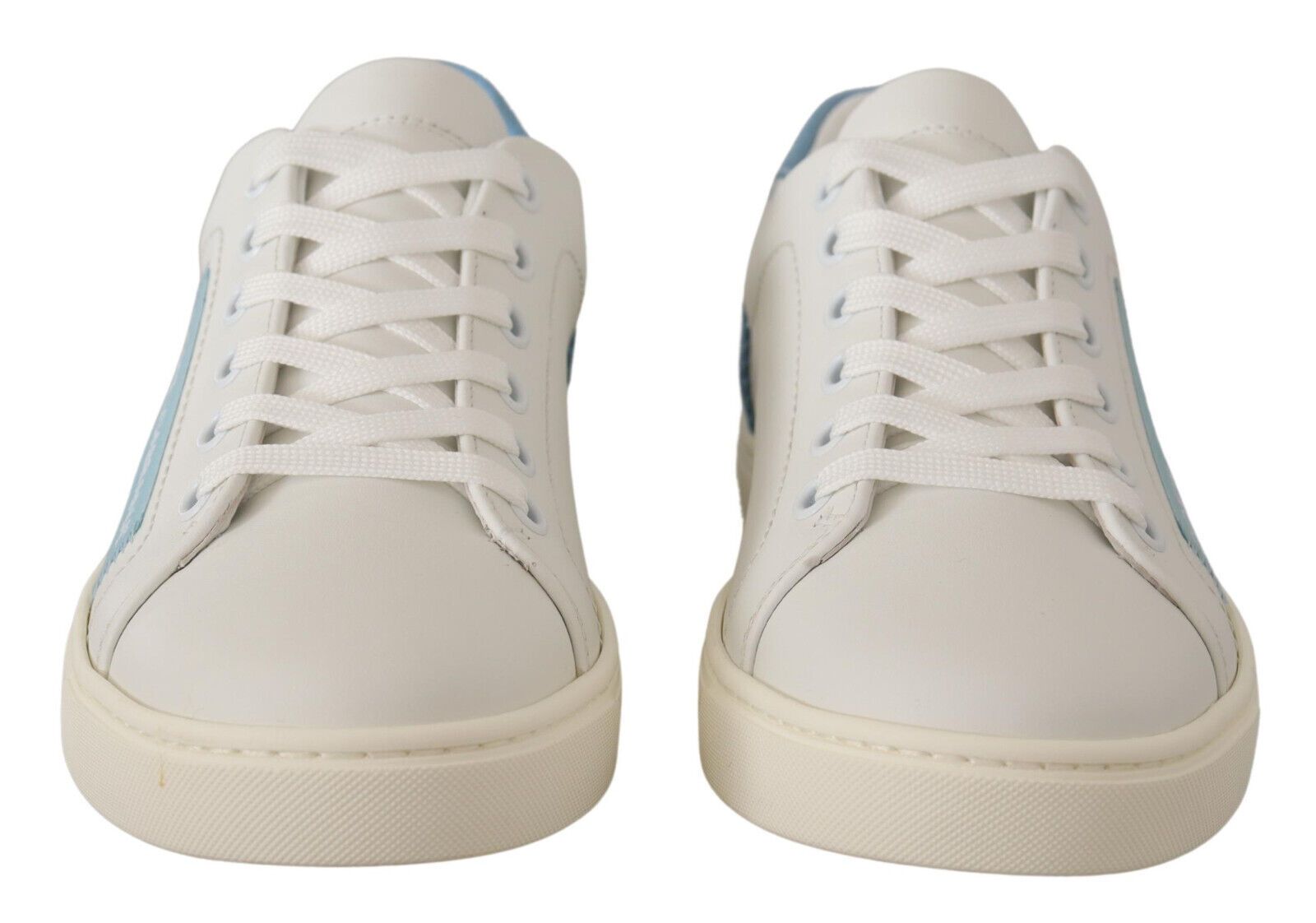Dolce & Gabbana White Blue Leather Low Top Sneakers Shoes LUNESCAPE