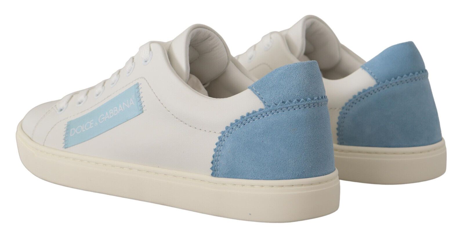 Dolce & Gabbana White Blue Leather Low Top Sneakers Shoes LUNESCAPE