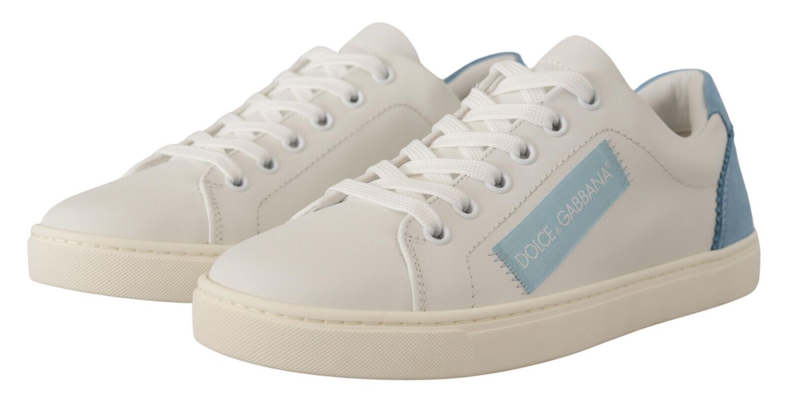 Dolce & Gabbana White Blue Leather Low Top Sneakers Shoes LUNESCAPE