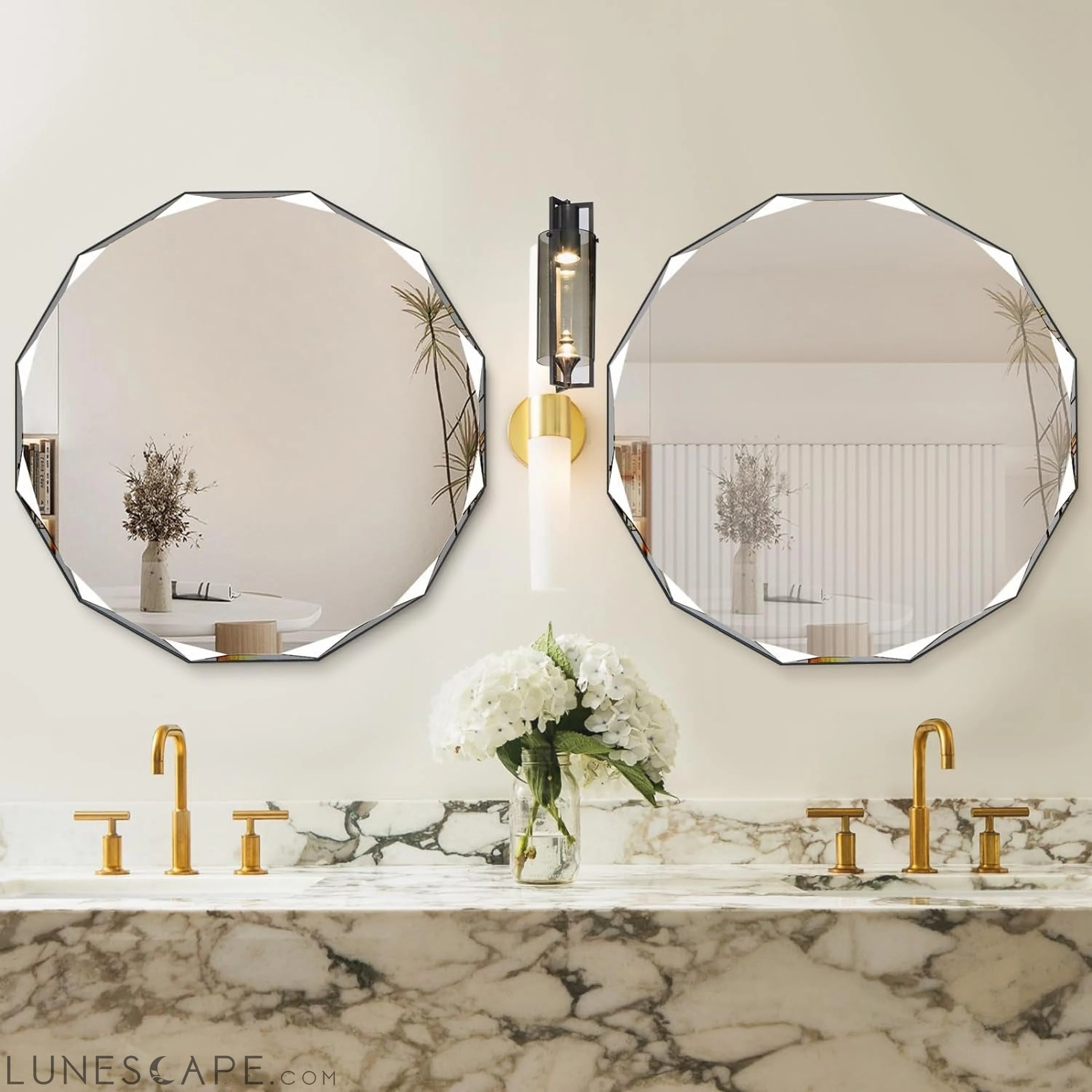 24 x 24 Frameless Beveled Edge Wall Mount Mirror - Irregular Shaped LUNESCAPE