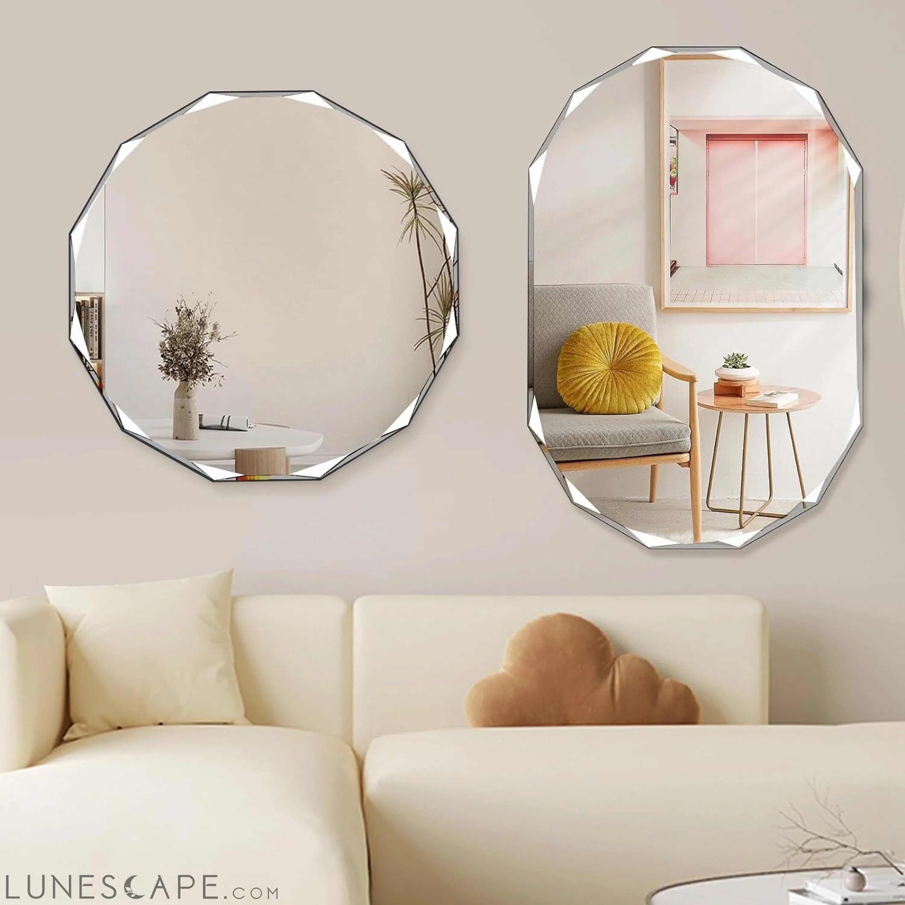 24 x 24 Frameless Beveled Edge Wall Mount Mirror - Irregular Shaped LUNESCAPE