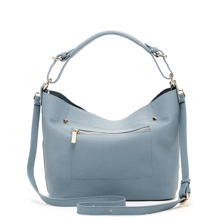 Lauren Faded Denim Leather Hobo Bag Blue LUNESCAPE