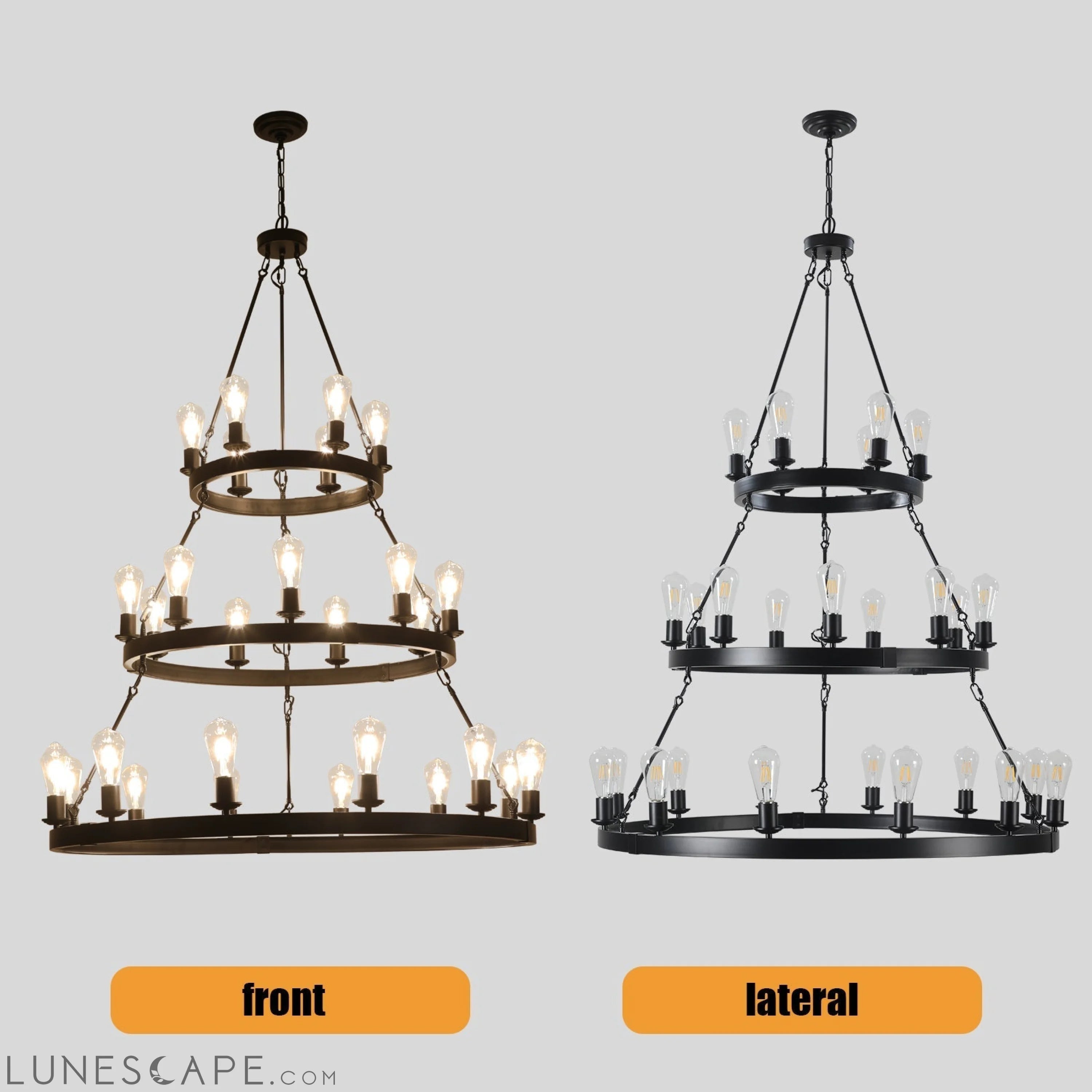 27 Light Metal Ring Chandelier Black LUNESCAPE