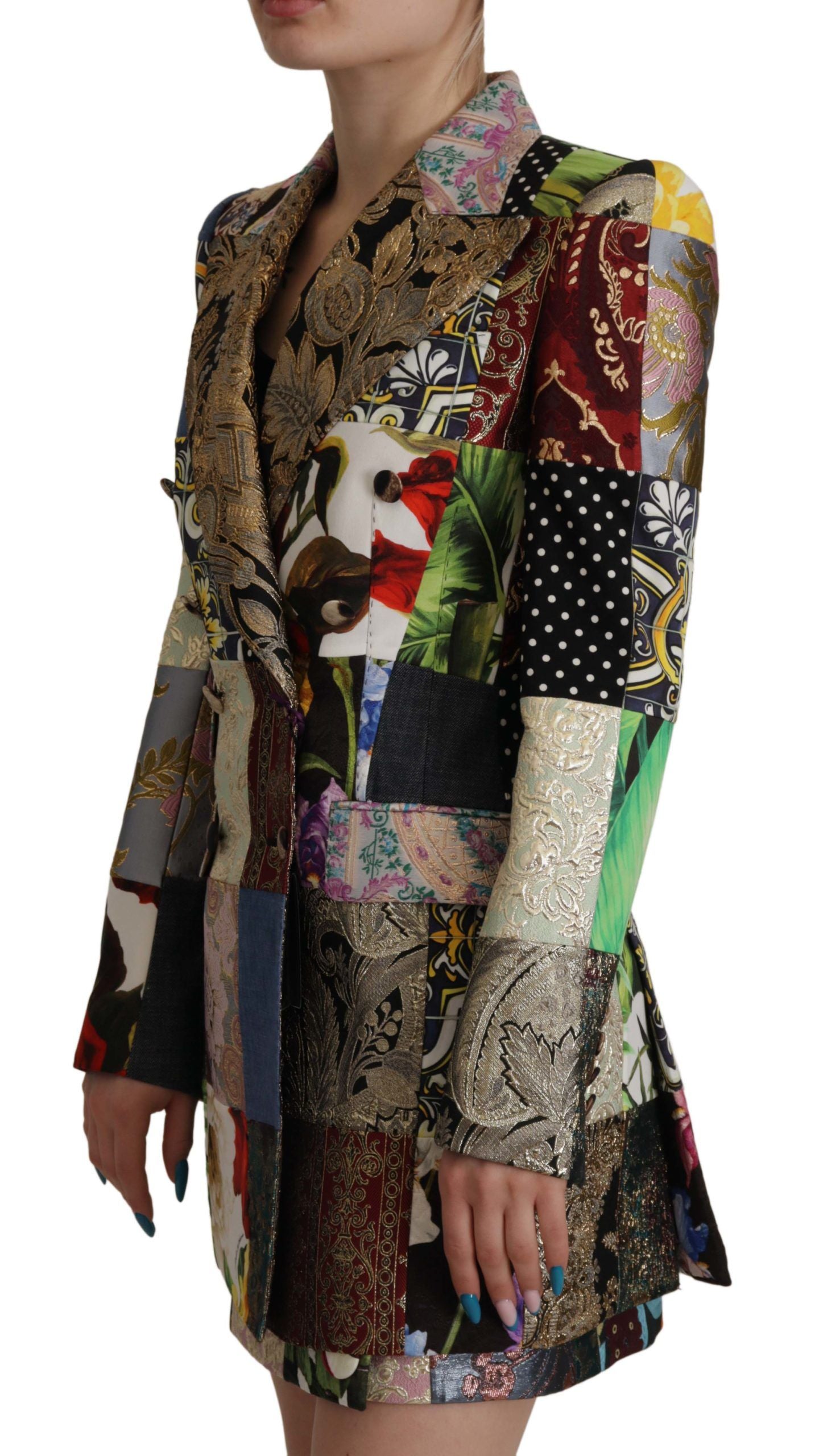 Dolce & Gabbana Multicolor Double-Breasted Patchwork Jacquard Blazer Jacket