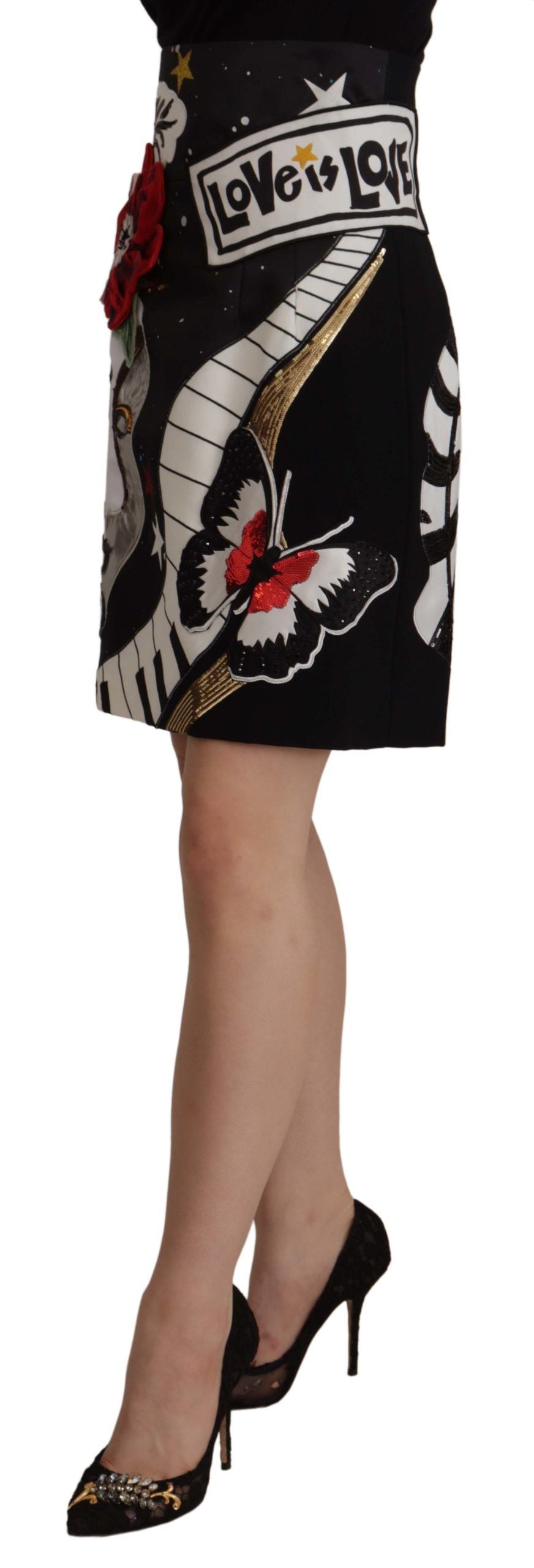 Dolce & Gabbana High-Waist A-Line Embellished Black Skirt LUNESCAPE