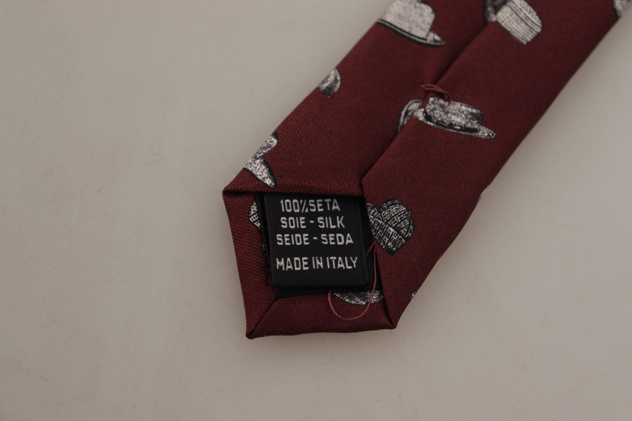 Dolce & Gabbana Maroon Hat Pattern 100% Silk Tie