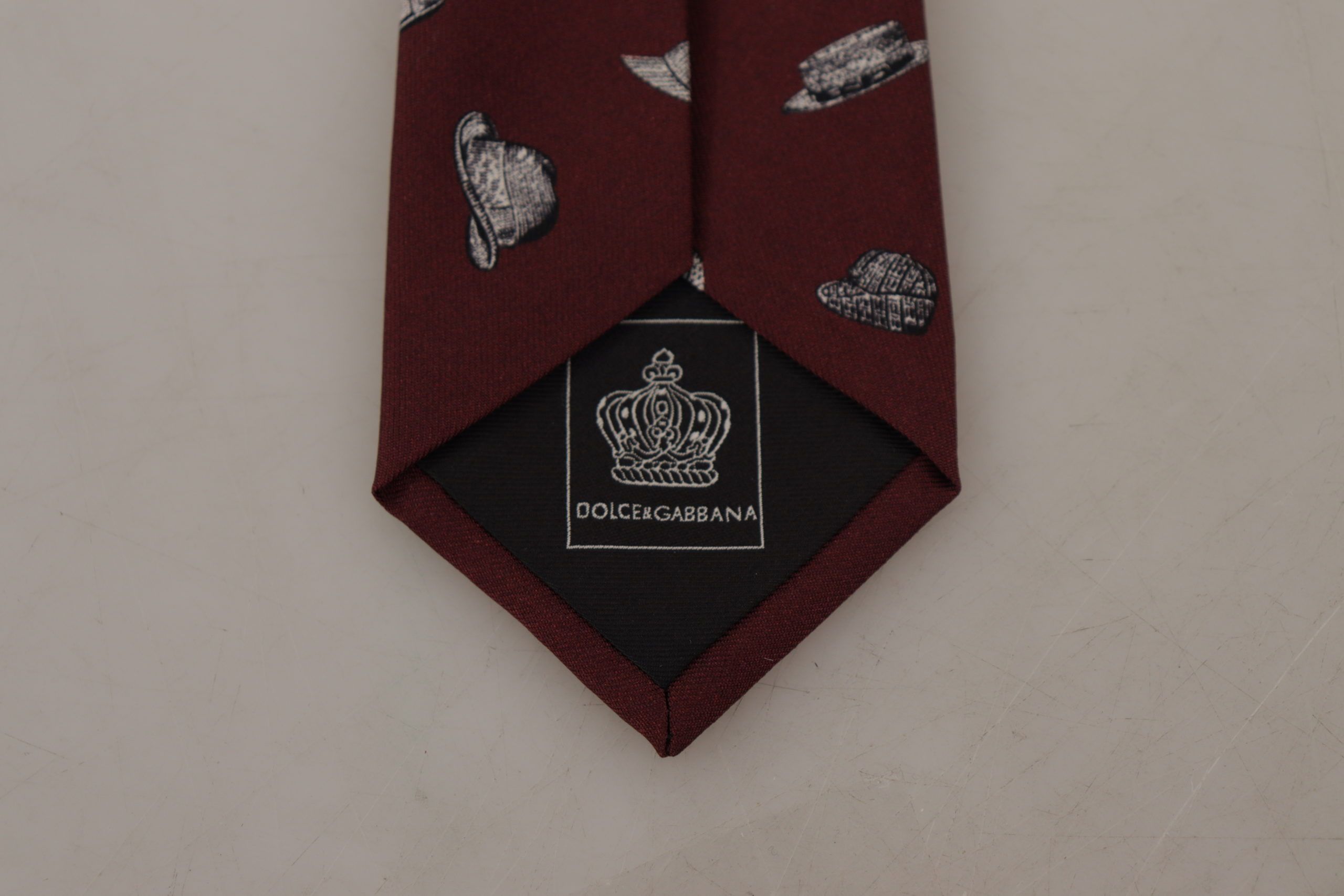 Dolce & Gabbana Maroon Hat Pattern 100% Silk Tie