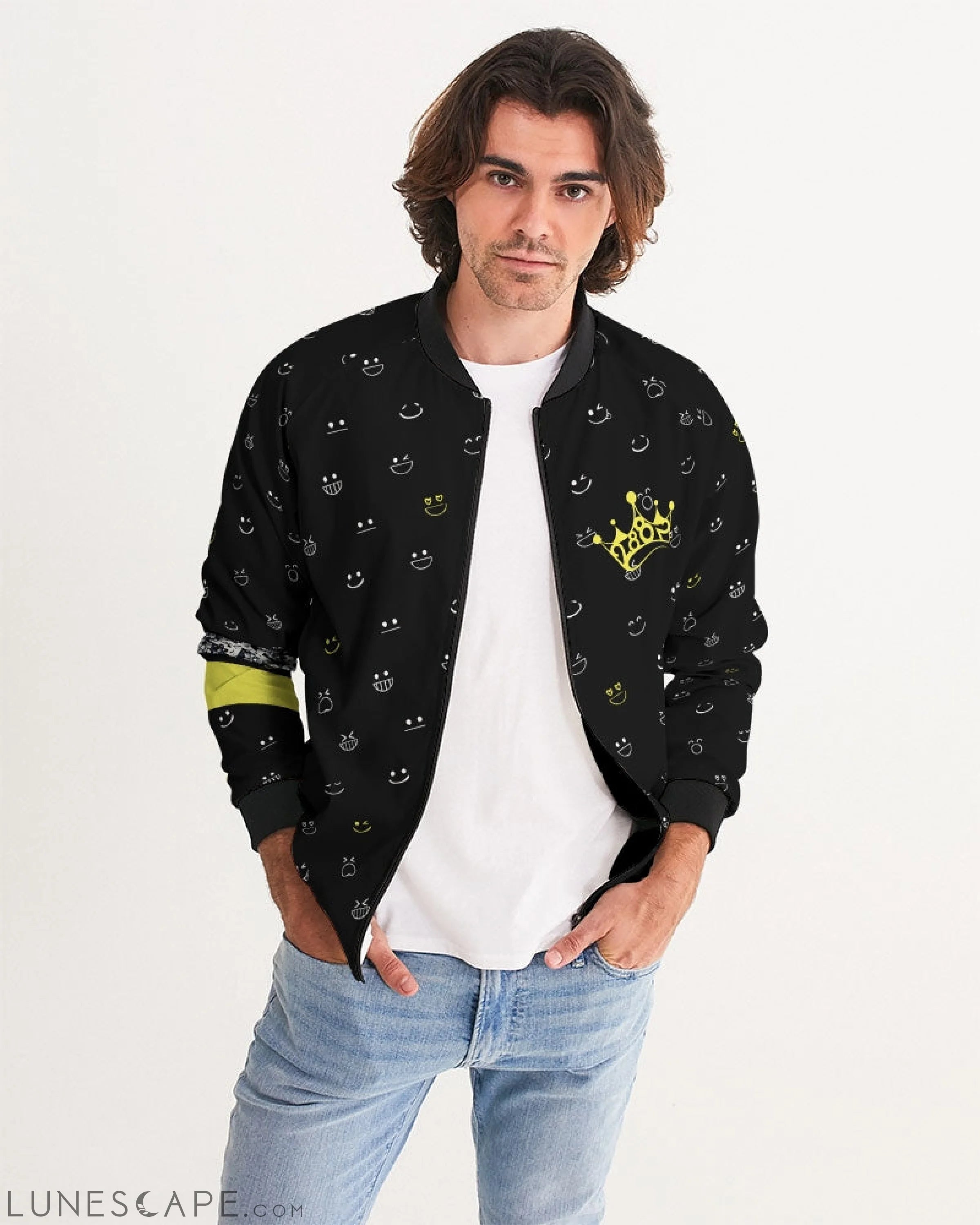 2882Sport™ Fit My Mood Winky Face Men's Bomber Jacket LUNESCAPE