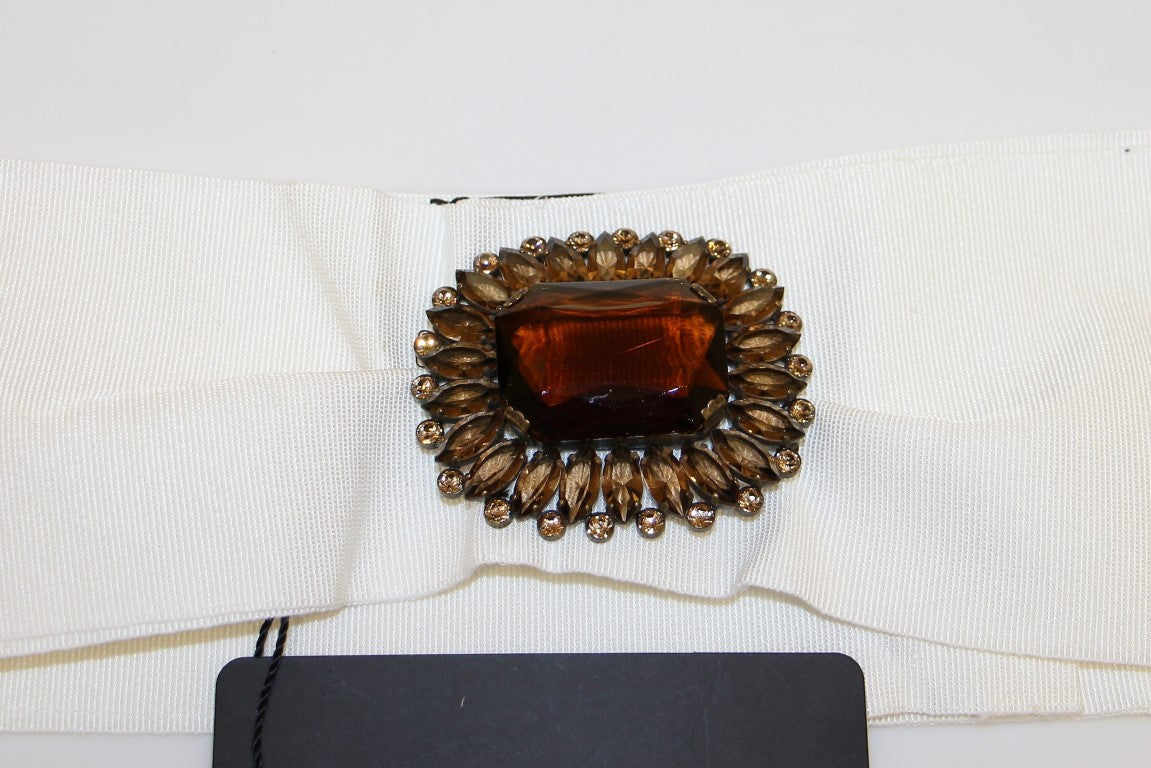 Dolce & Gabbana White Crystal Brass Wide Waist Runway Belt