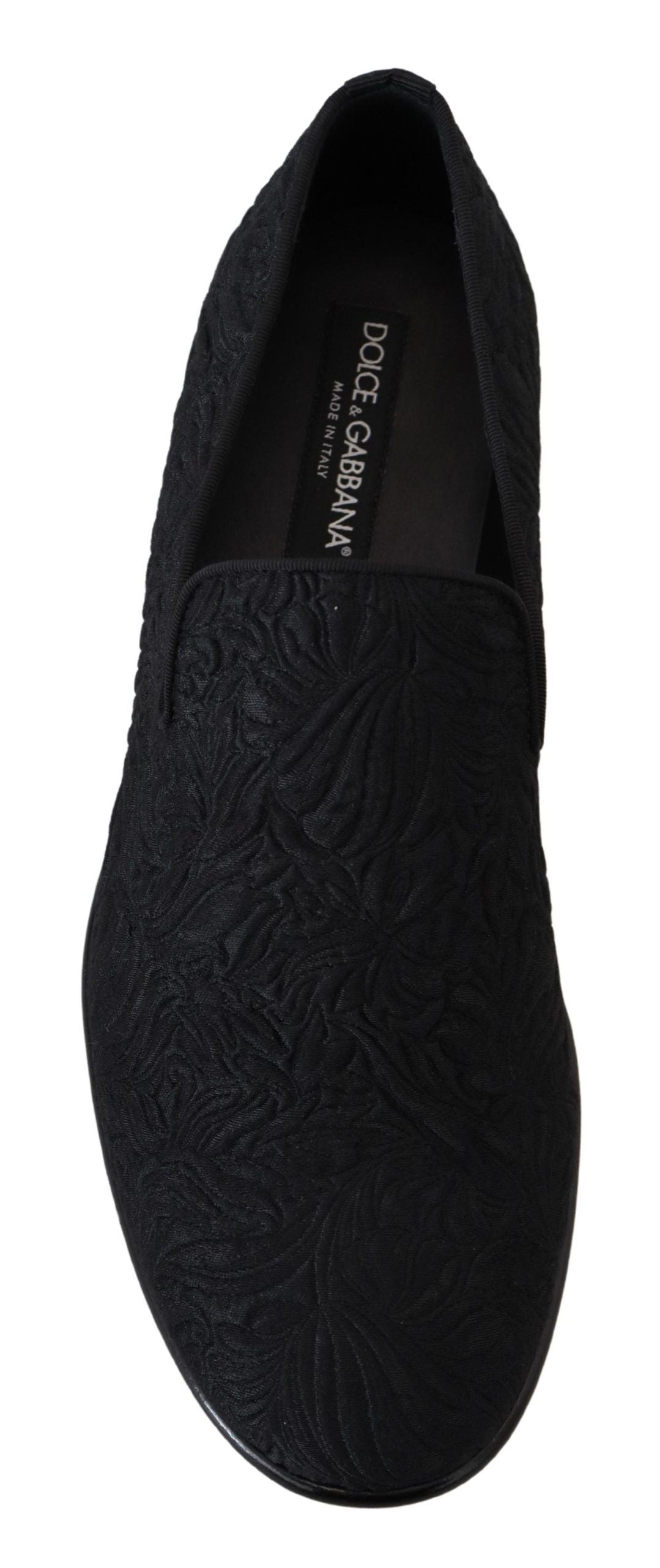 Dolce & Gabbana Black Floral Jacquard Slippers Loafers Shoes LUNESCAPE