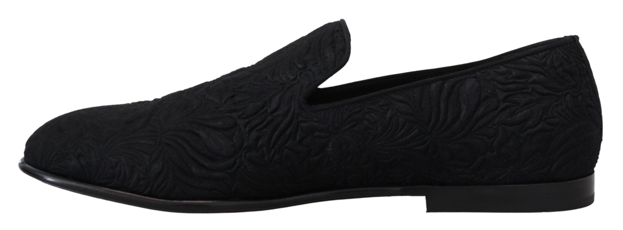 Dolce & Gabbana Black Floral Jacquard Slippers Loafers Shoes LUNESCAPE