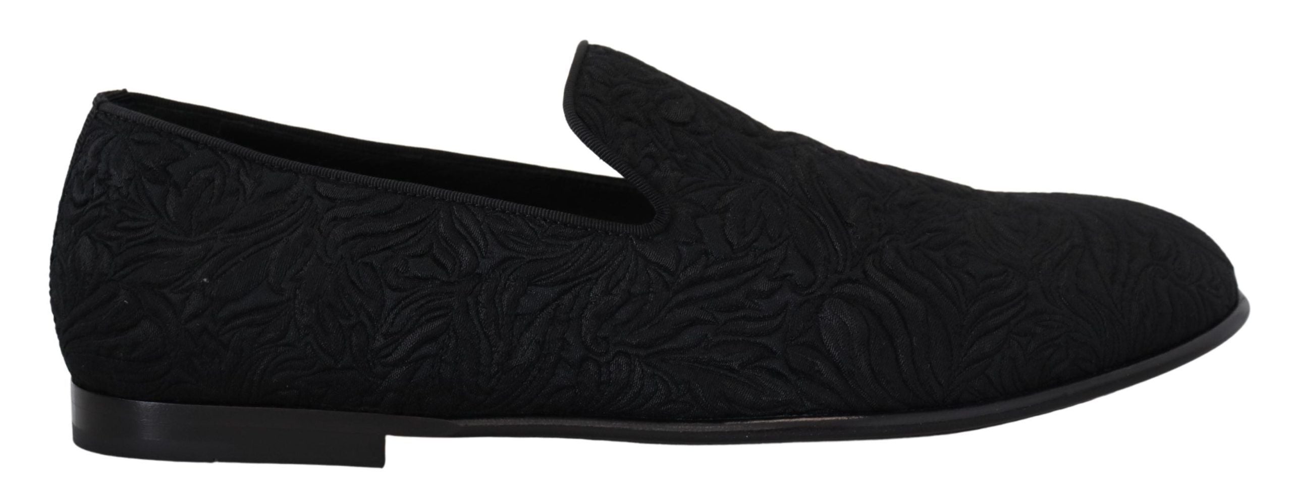 Dolce & Gabbana Black Floral Jacquard Slippers Loafers Shoes LUNESCAPE