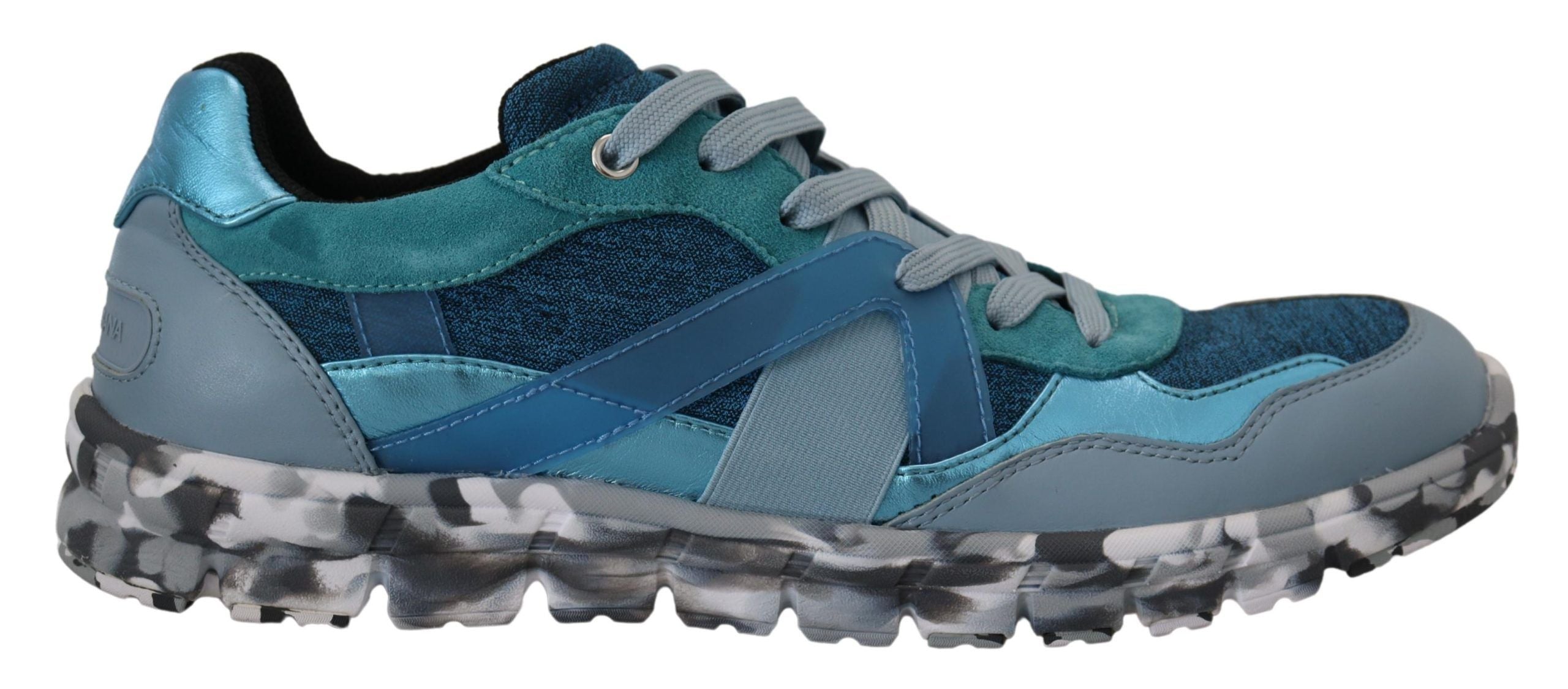 Dolce & Gabbana Blue Gray Leather Sport Low Top Sneakers LUNESCAPE