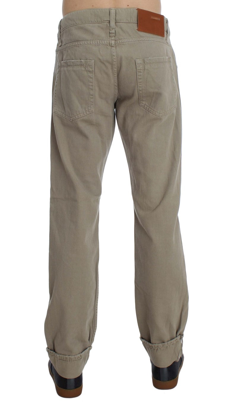 Acht Beige Straight Fit Cotton Jeans for Men LUNESCAPE