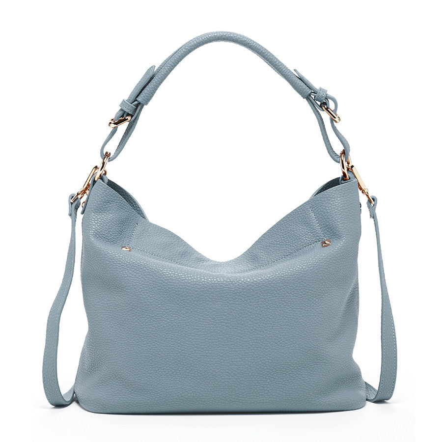 Lauren Faded Denim Leather Hobo Bag Blue LUNESCAPE